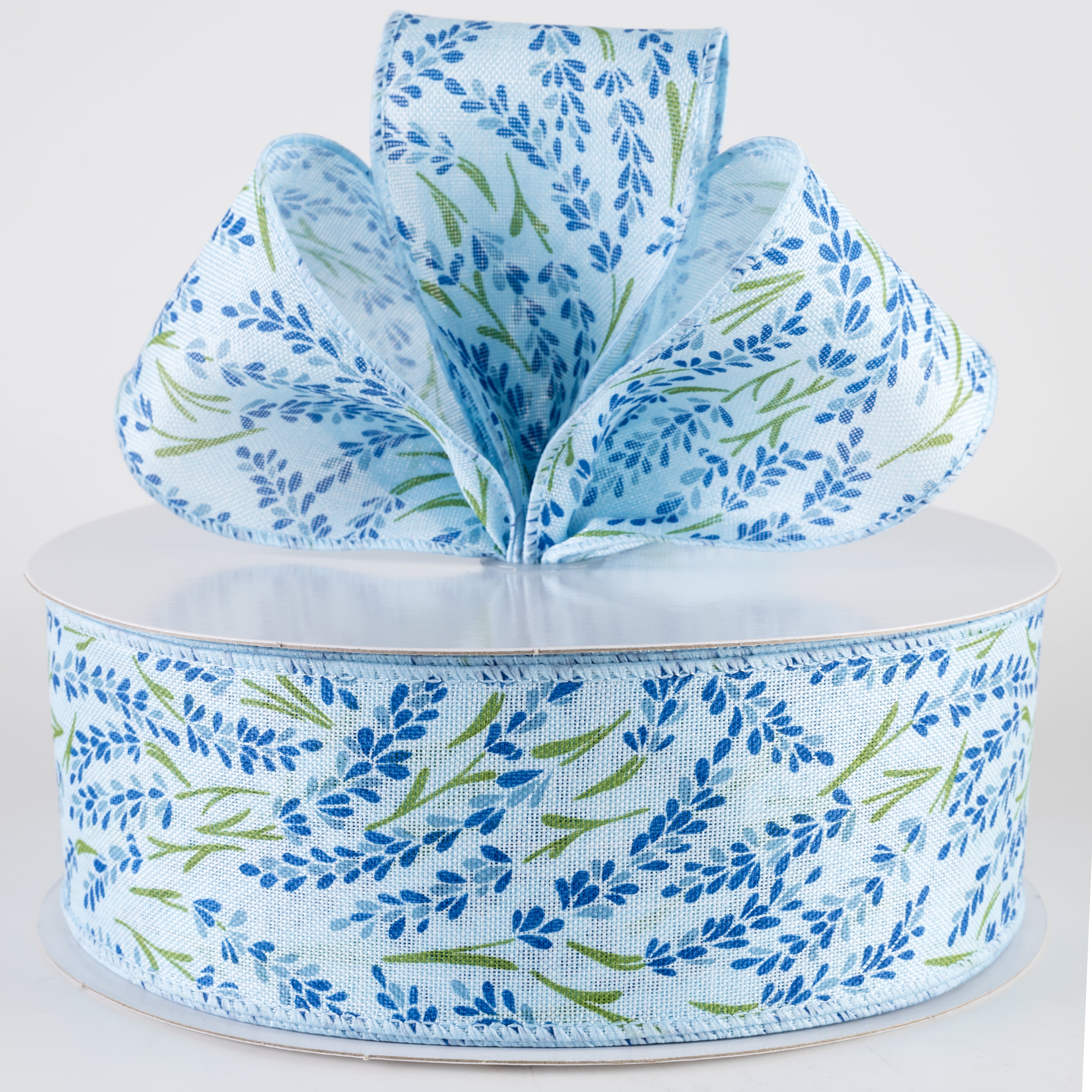 2.5" Hyacinth Linen Ribbon: Light Blue, Navy, Dusty Blue (50 Yards)