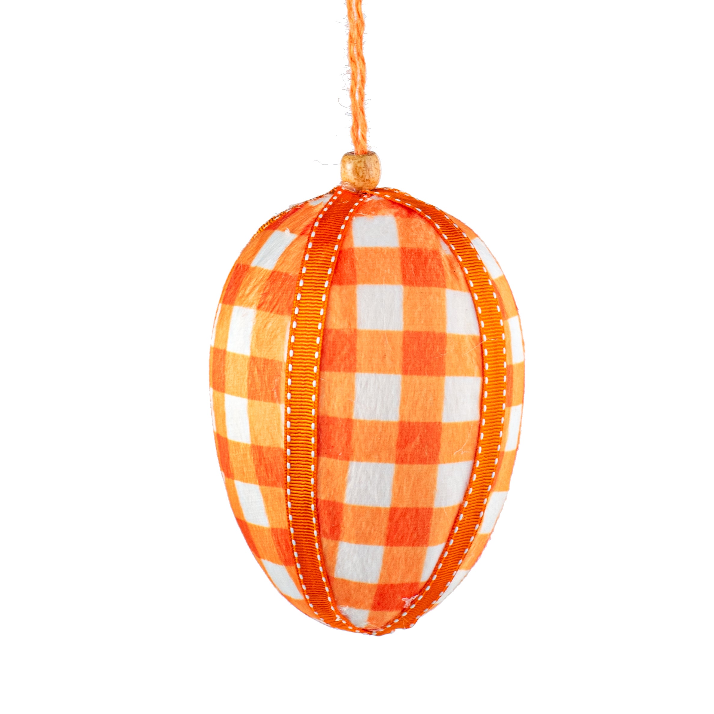 6" Gingham Egg Ornament: Orange
