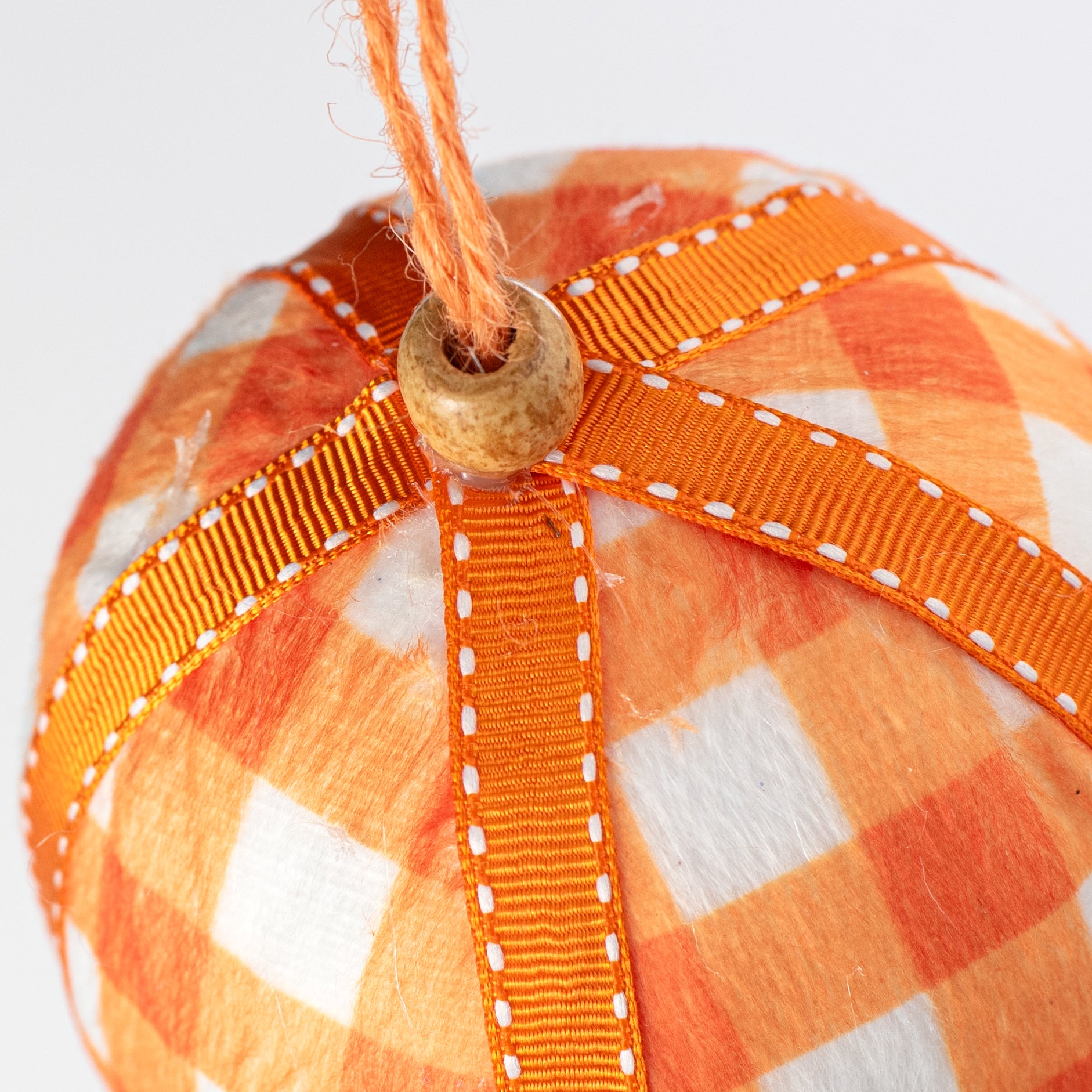 6" Gingham Egg Ornament: Orange