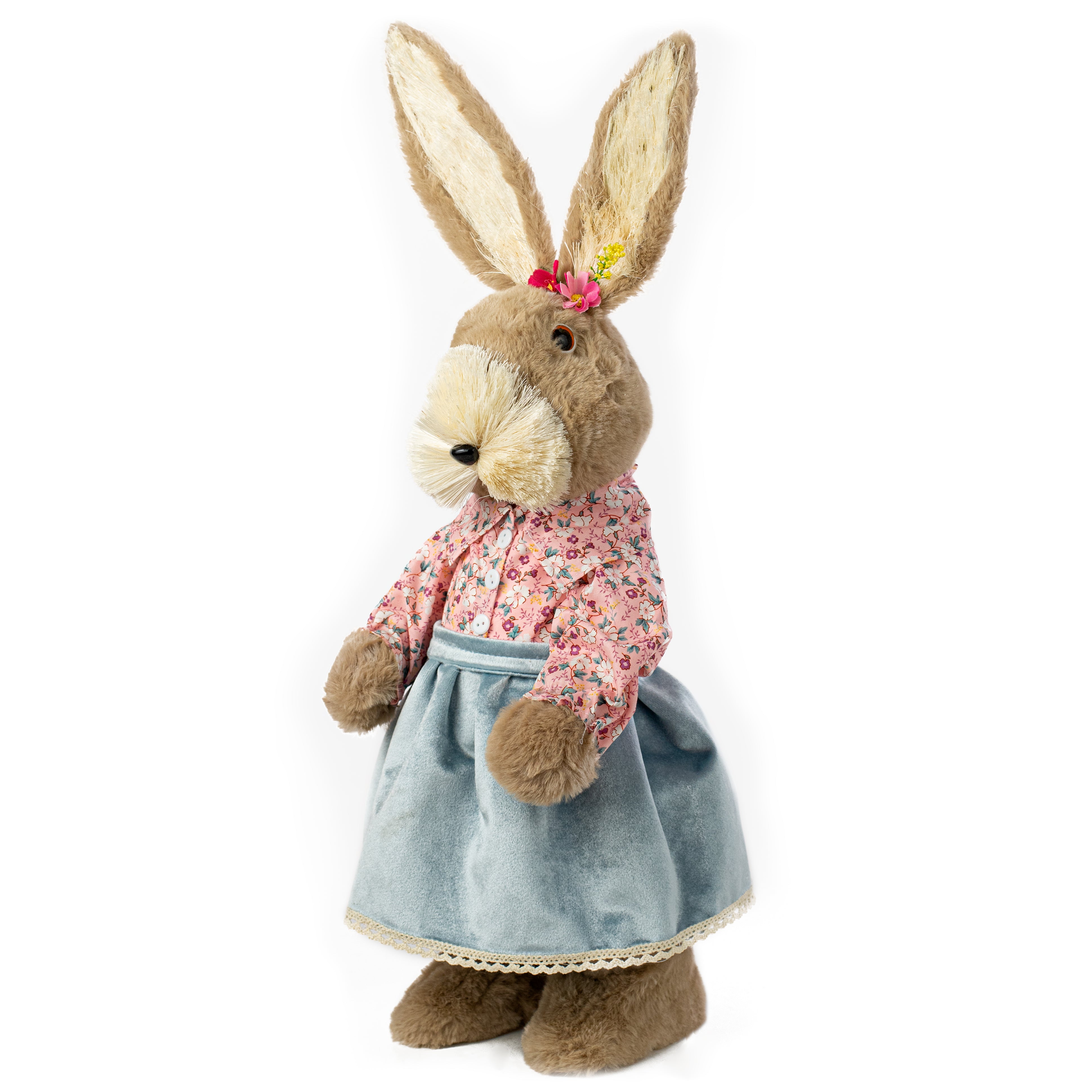 23" Sisal & Fur Floral Print Girl Bunny