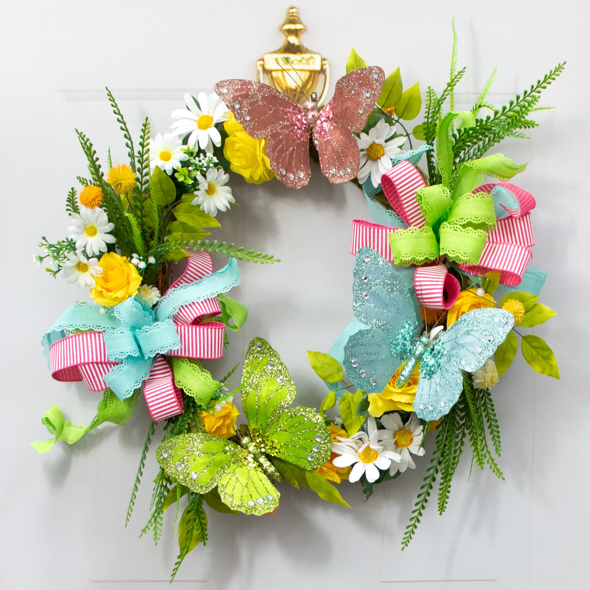 9" Velvet, Glitter, Gem Butterfly Ornament: Turquoise