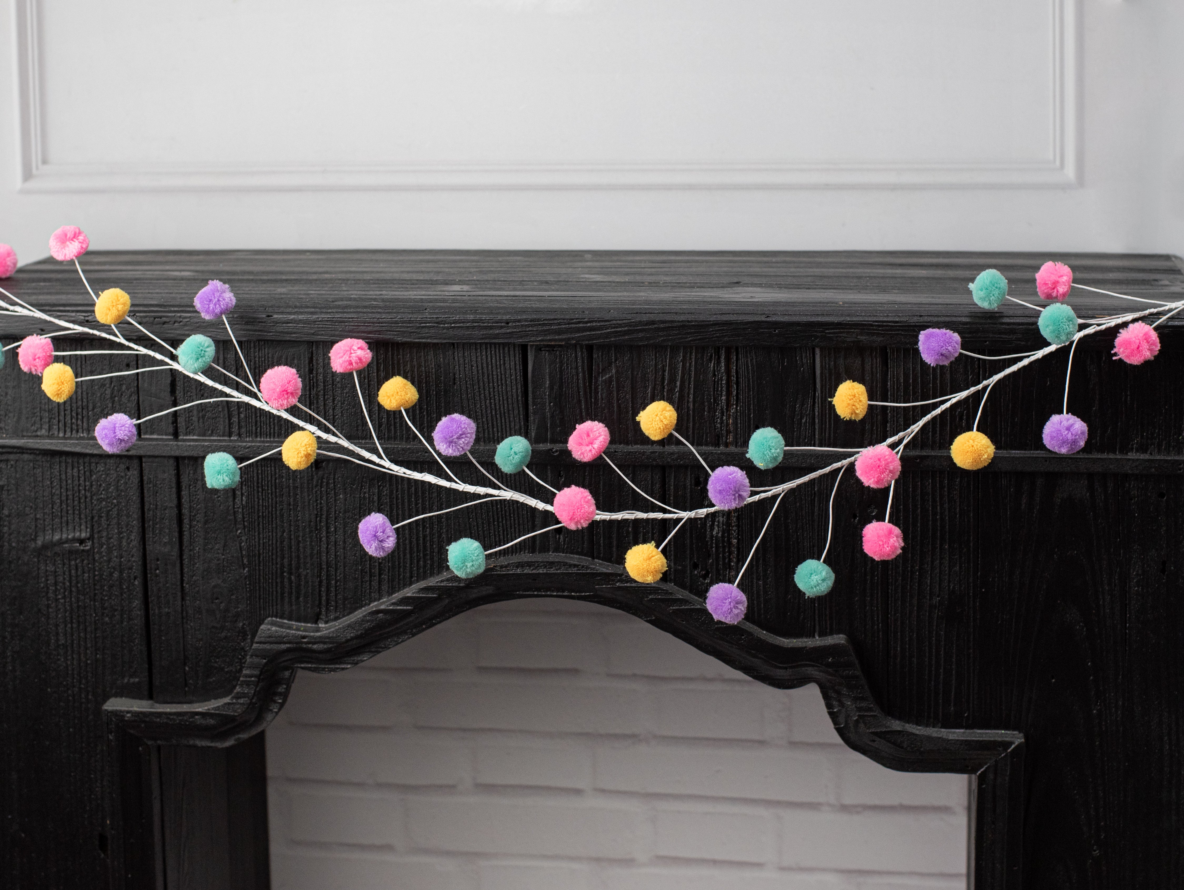 5' 4-Color Pom Pom Wire Garland: Light Teal, Pink, Yellow, Lavender