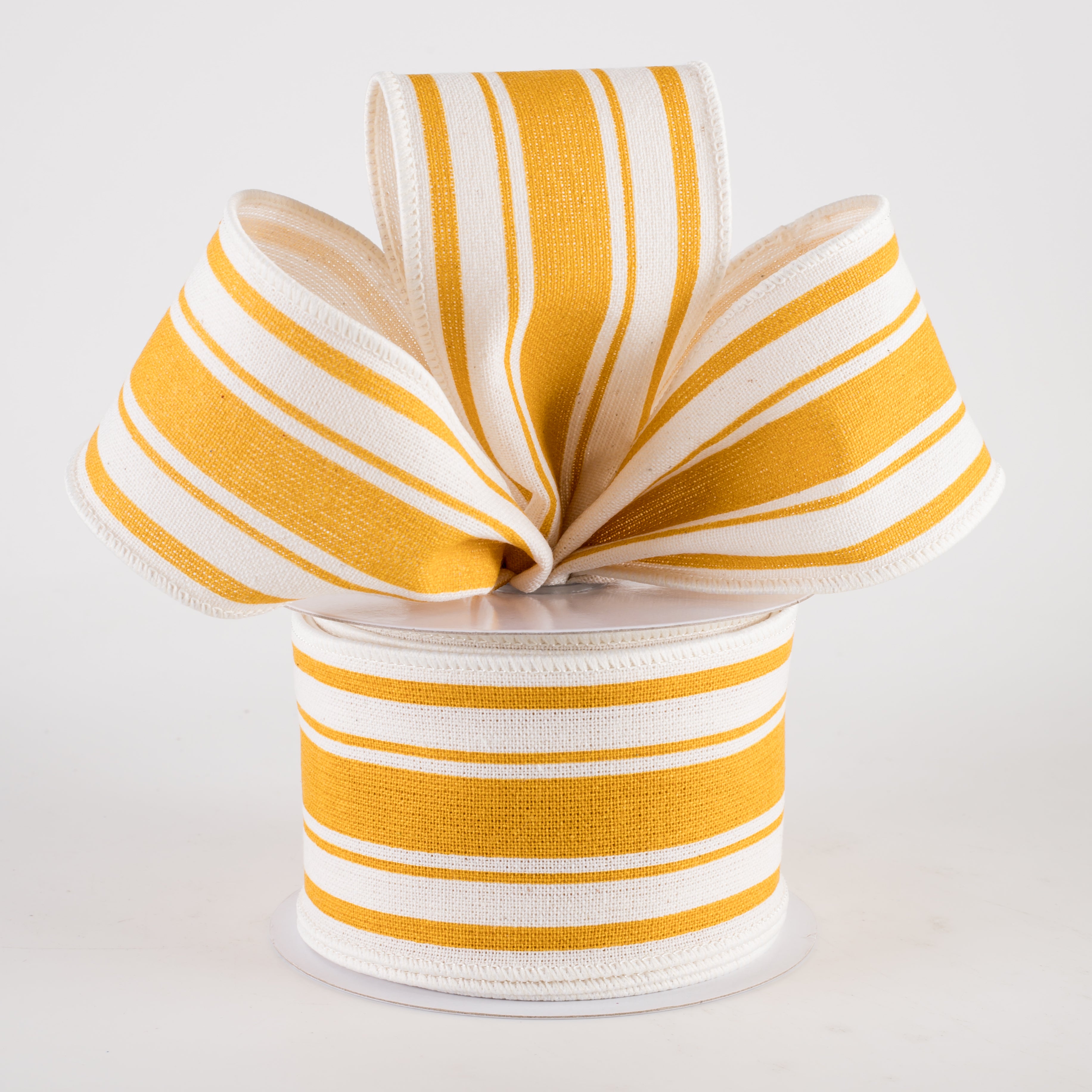 2.5" Farmhouse Stripe Ribbon: Mustard Yellow & Ivory (10 Yards)