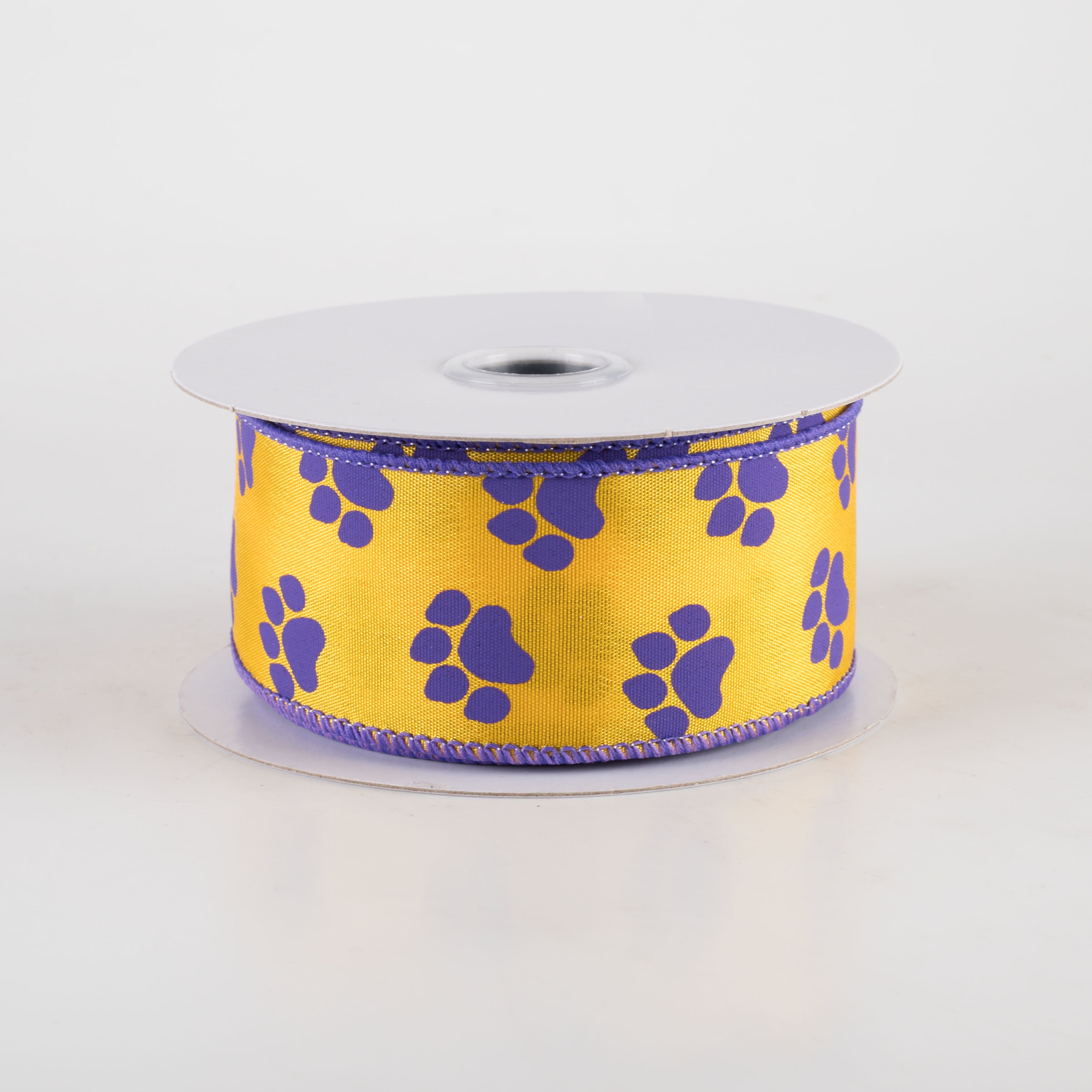 1.5" Paw Prints Ribbon: Purple & Golden Yellow (10 Yards)