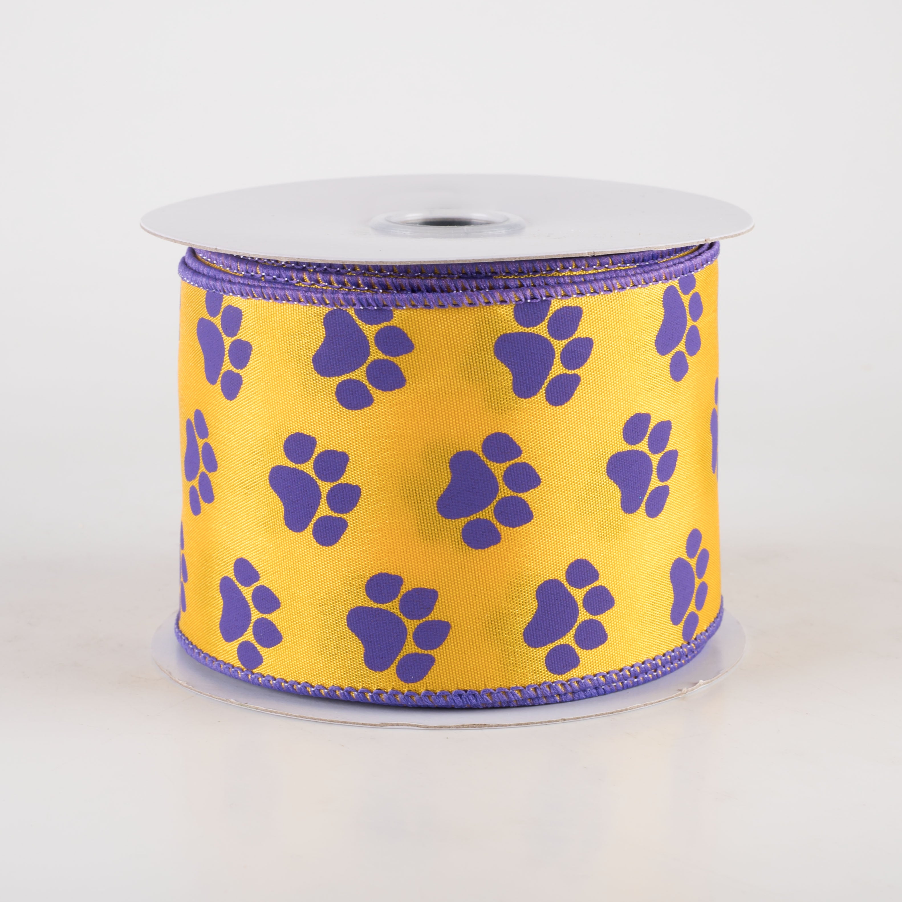 2.5" Paw Prints Ribbon: Purple & Golden Yellow (10 Yards)