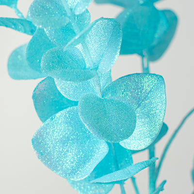 24" Glitter Eucalyptus Spray: Iridescent Ice Blue