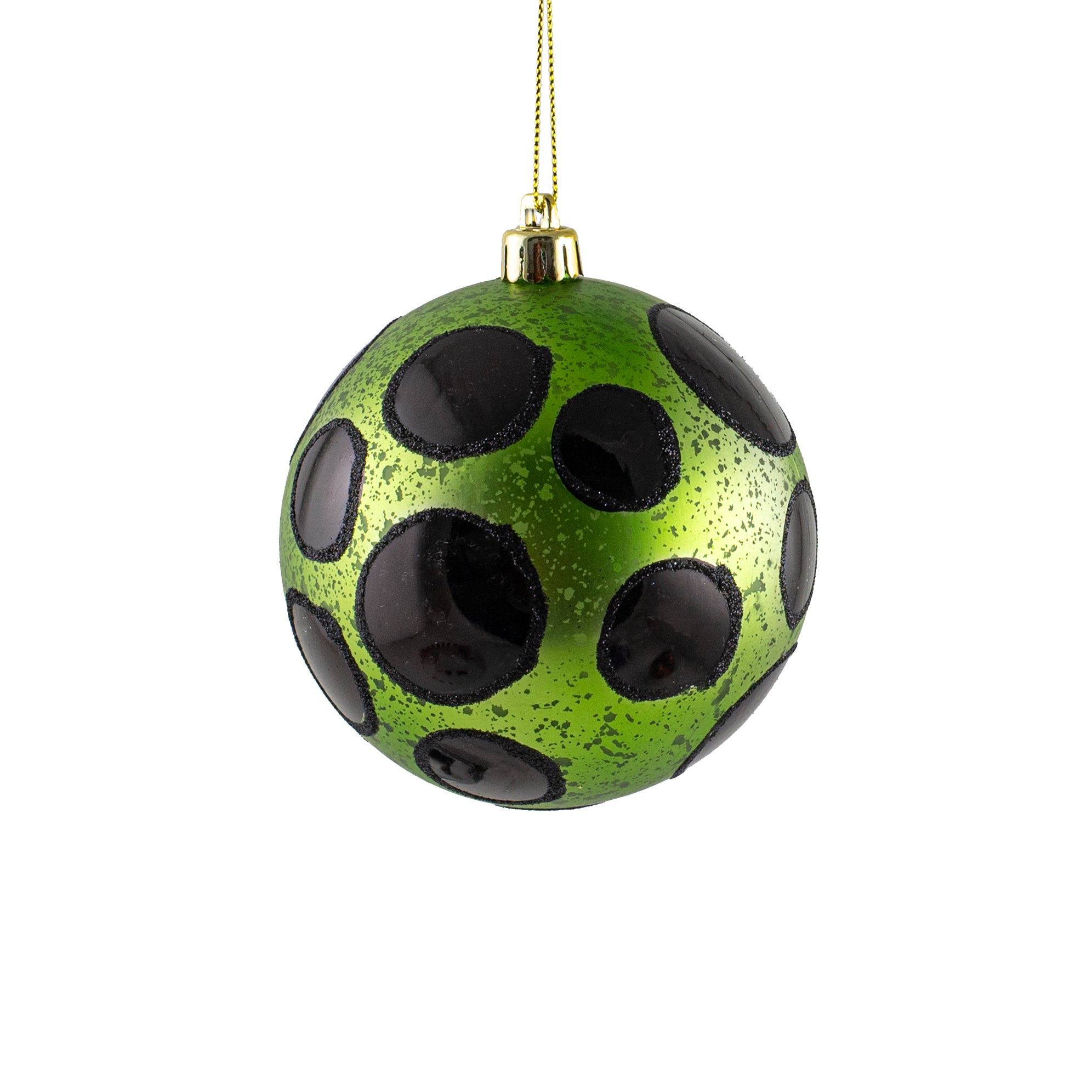 100mm Antiqued Dots Ornament: Lime Green & Black