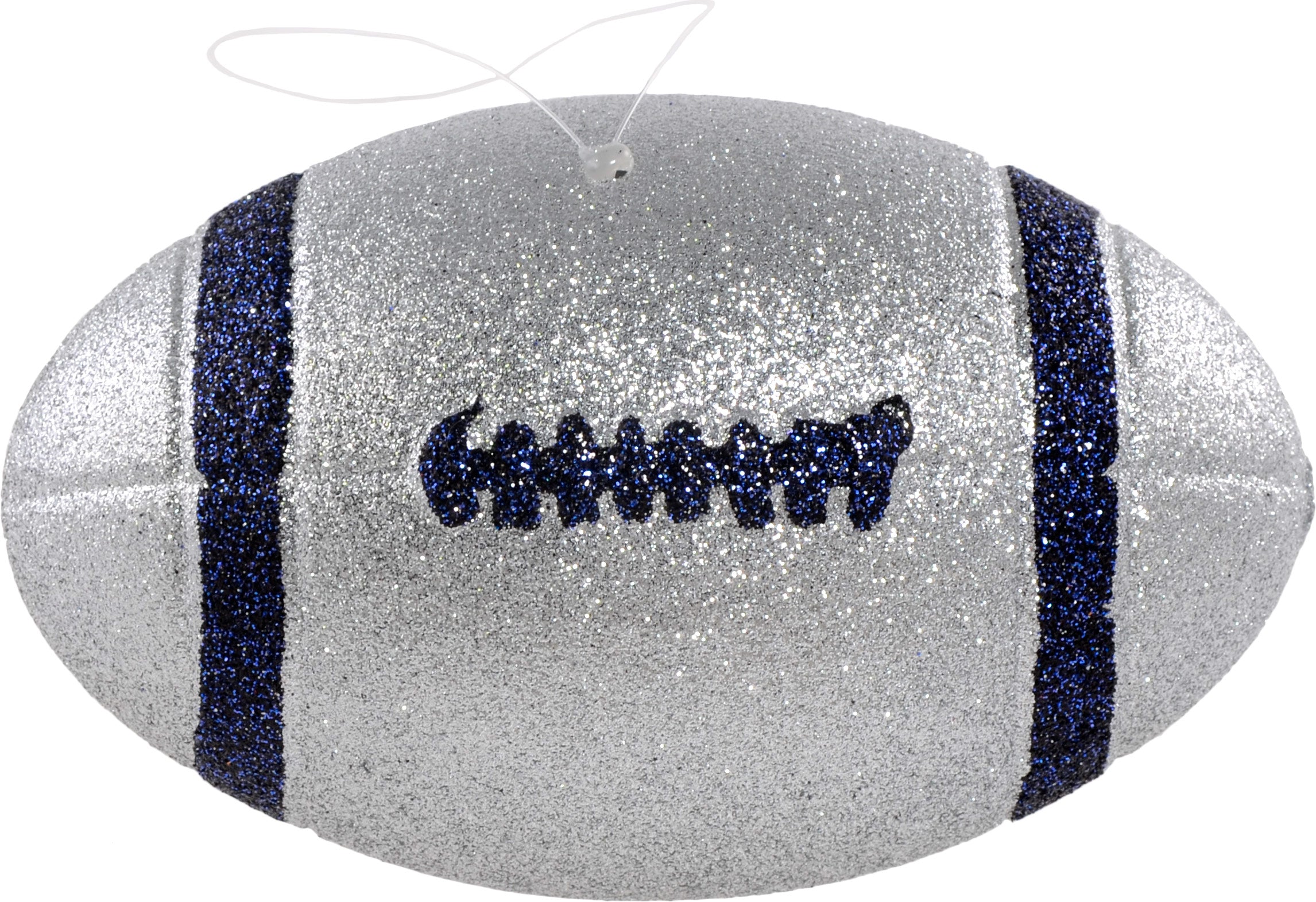 Glitter Football Ornament Assortment: Silver & Navy Blue (Set of 3)