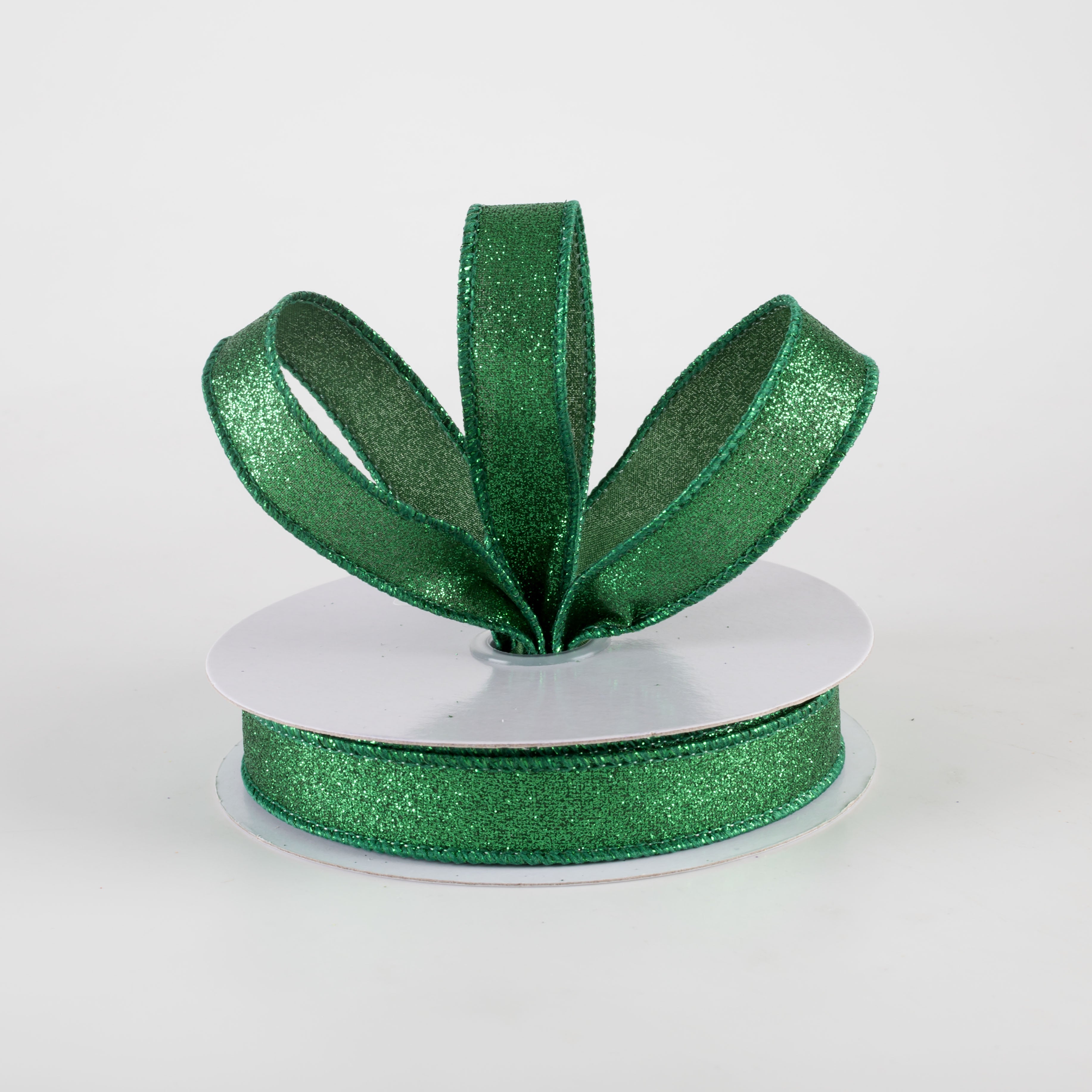 5/8" Shimmer Glitter Ribbon: Emerald Green (10 Yards)