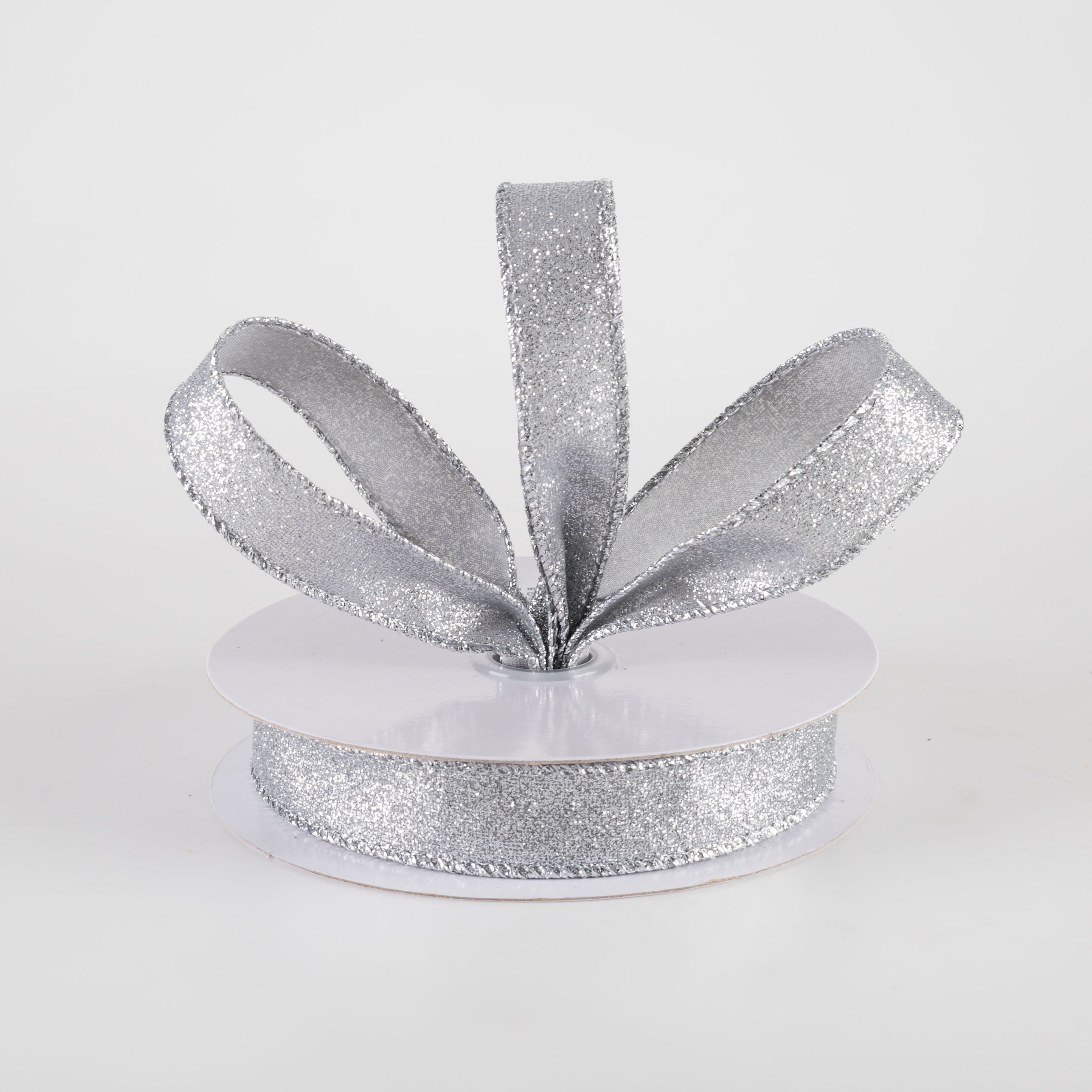 5/8" Shimmer Glitter Ribbon: Silver (10 Yards)