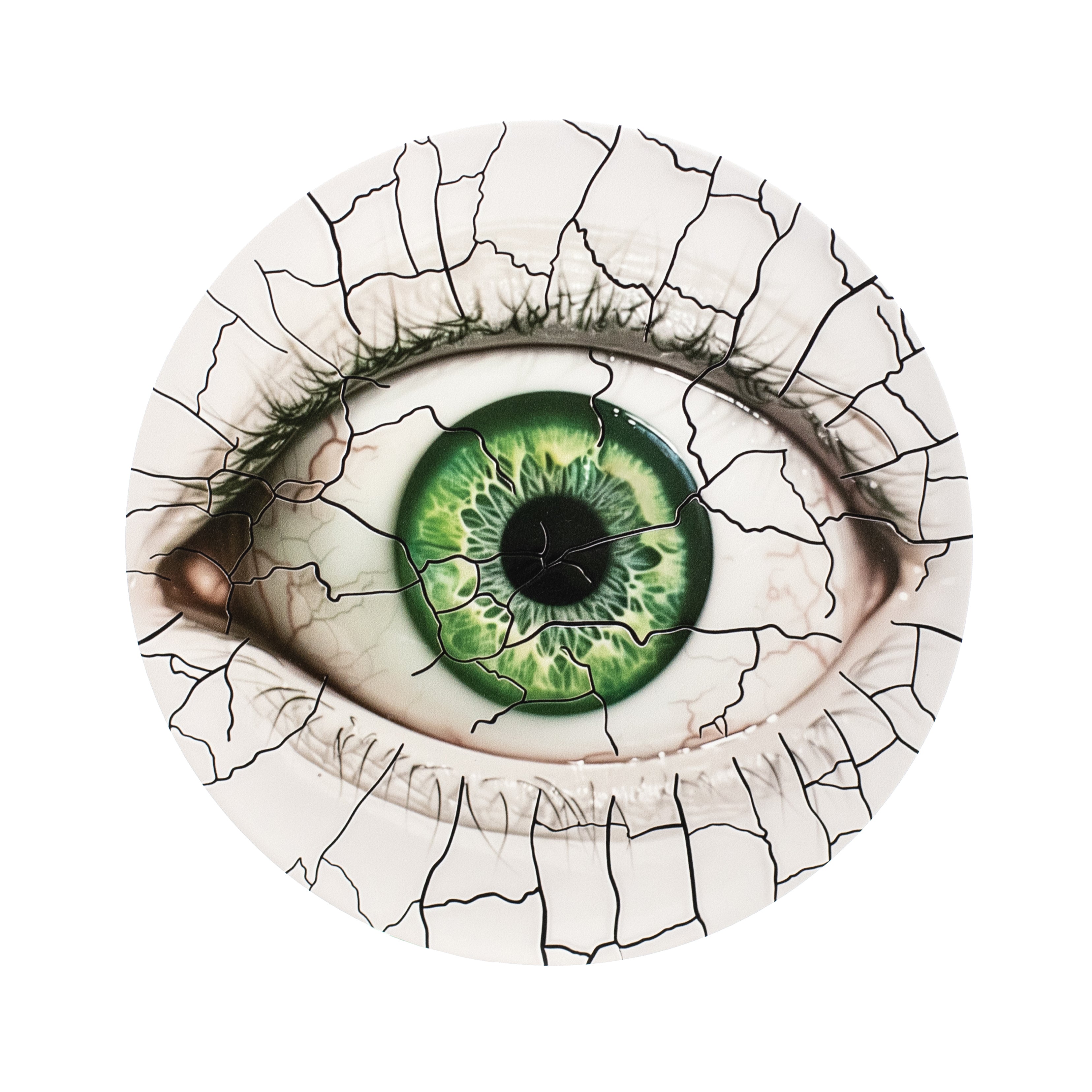 8.5" Round Waterproof Sign: Crackle Texture Creepy Eye