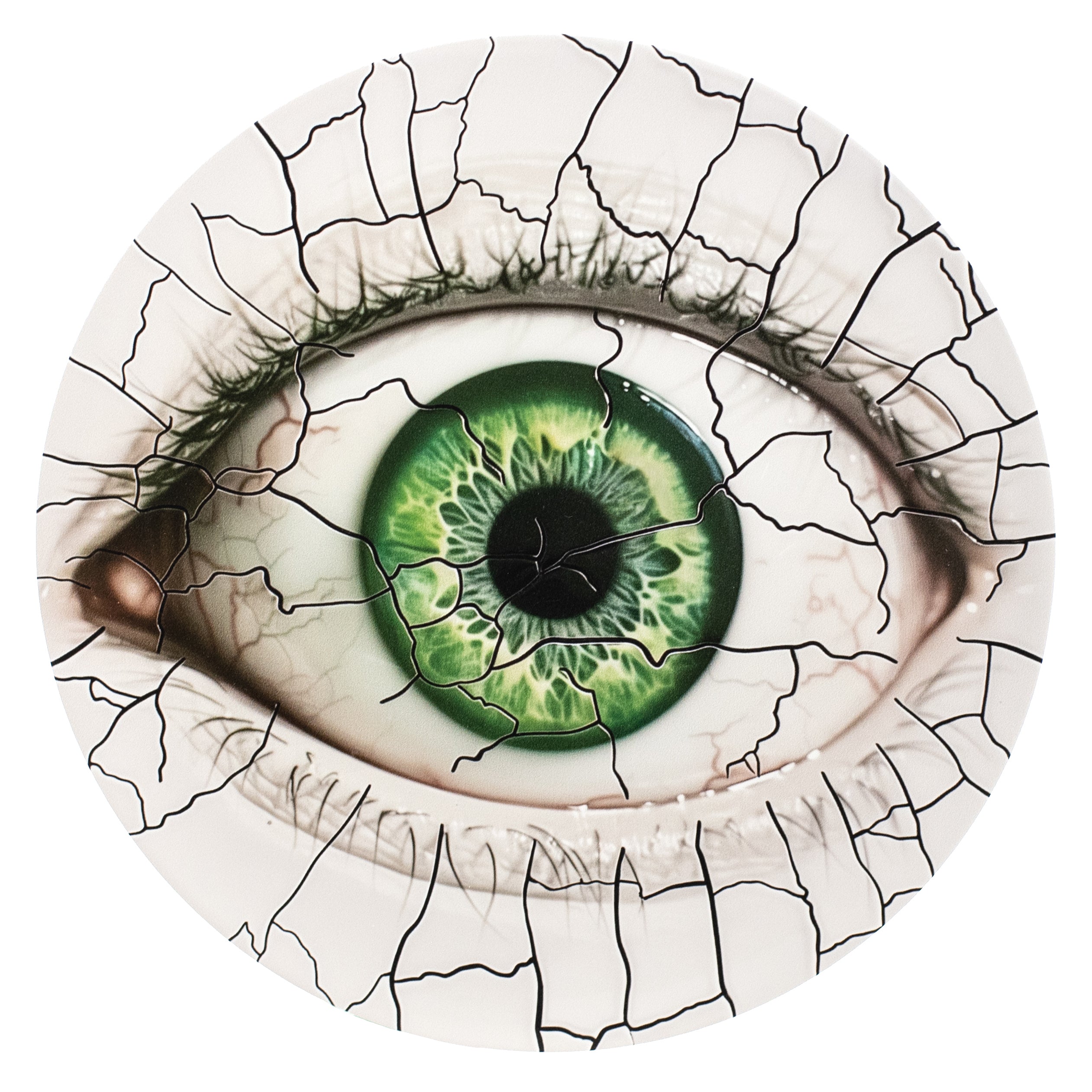 10.5" Round Waterproof Sign: Crackle Texture Creepy Eye