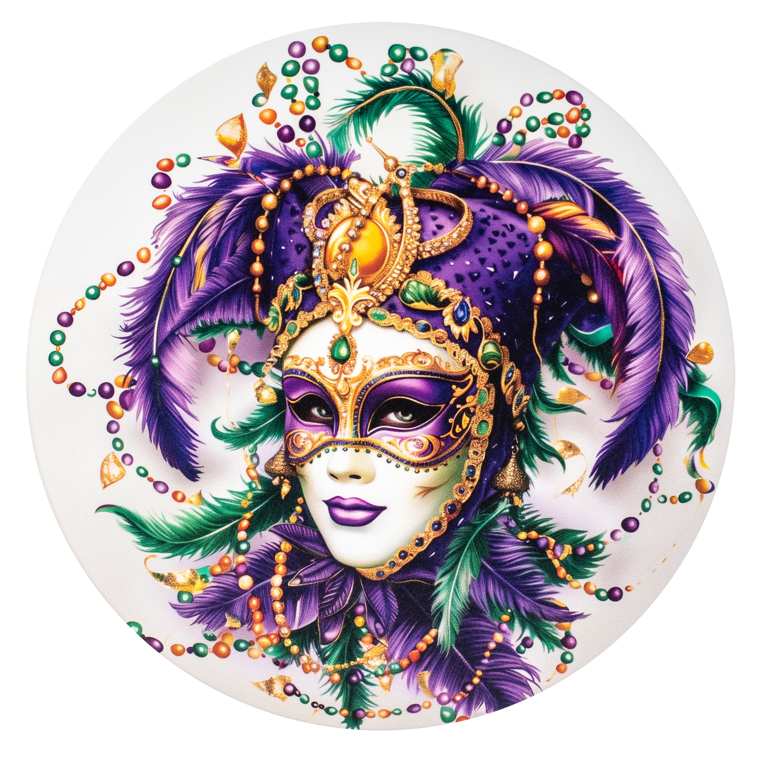10.5" Round Waterproof Sign: Mardi Gras Jester Lady Face