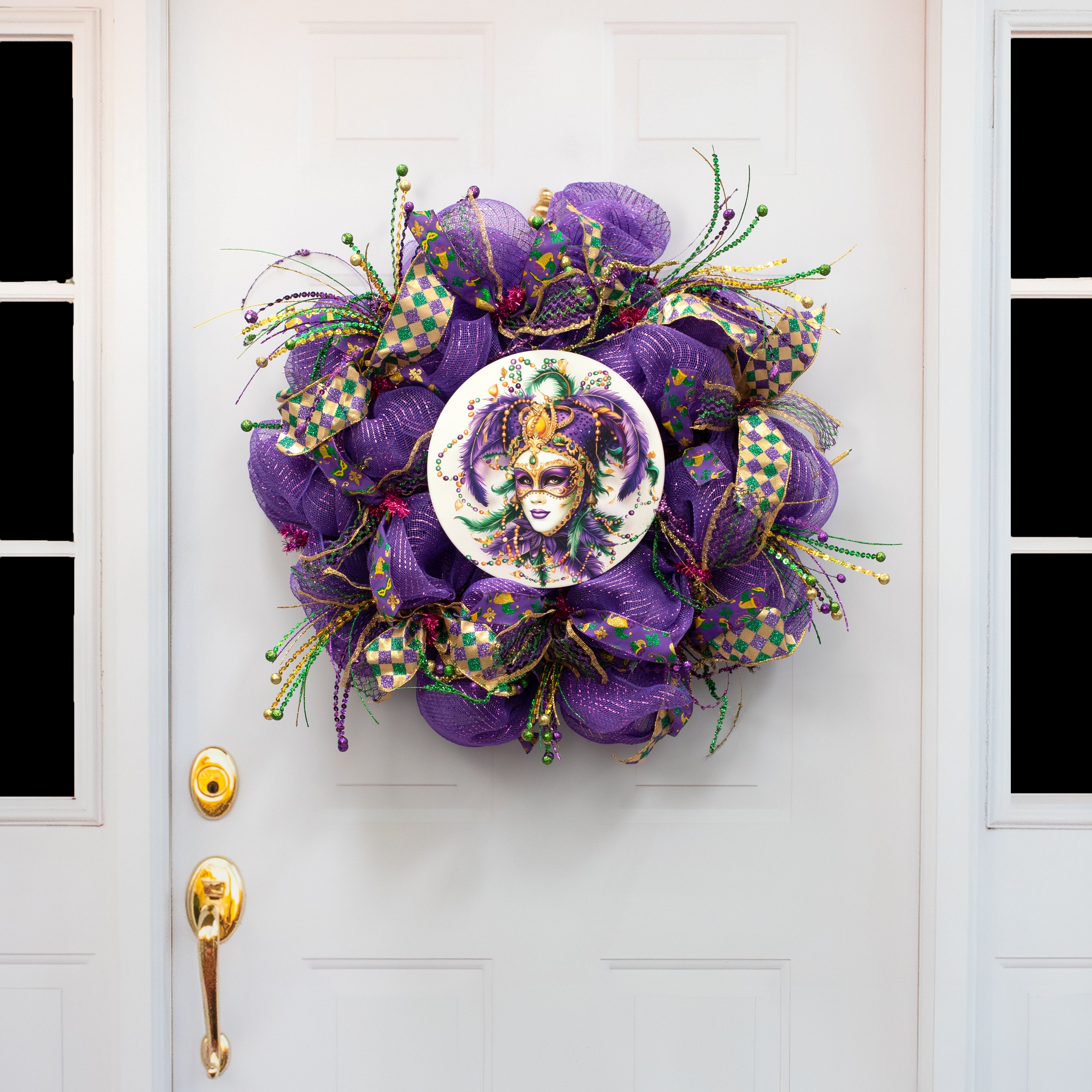 10.5" Round Waterproof Sign: Mardi Gras Jester Lady Face
