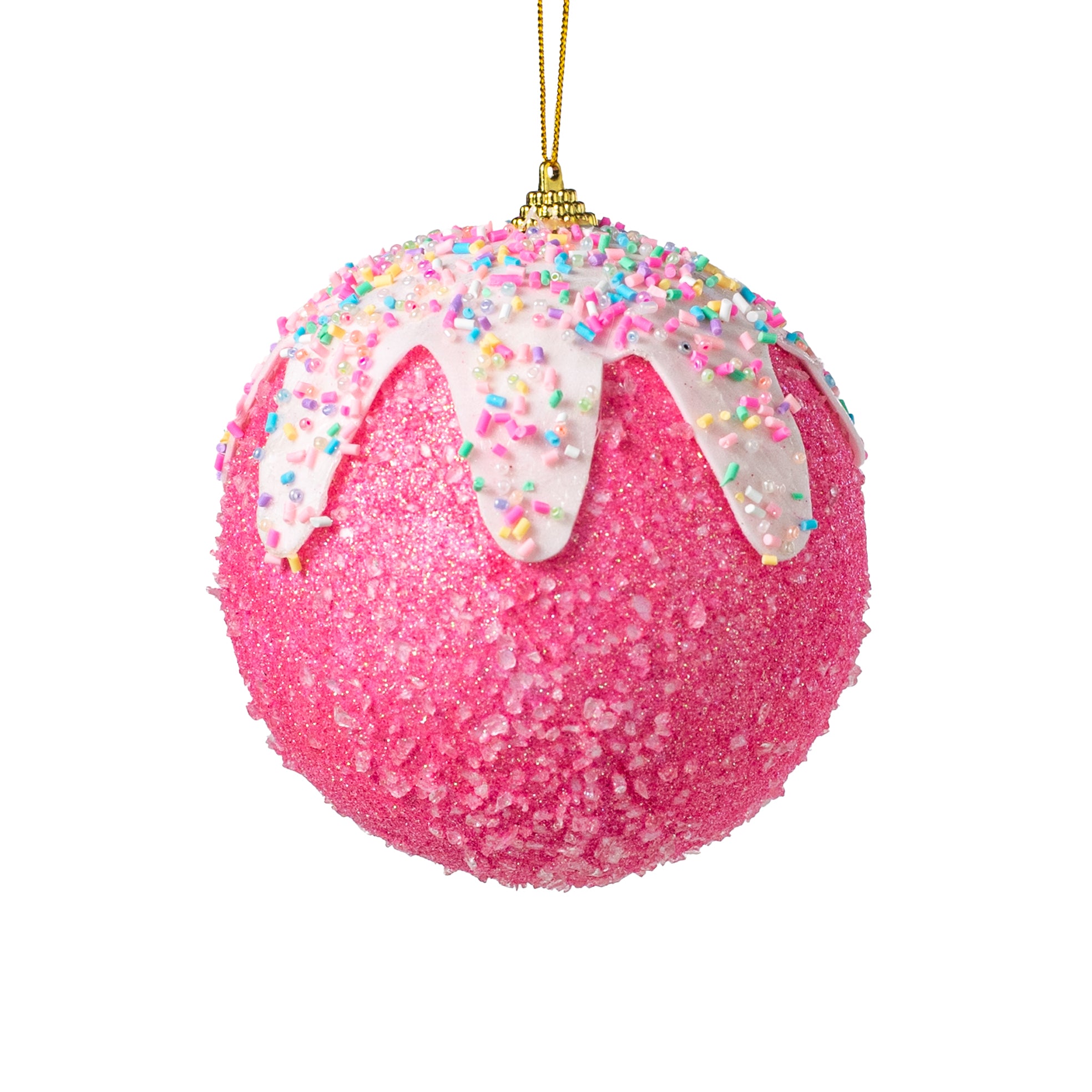 5" Sprinkles & Dipped Ball Ornament: Fuchsia Pink