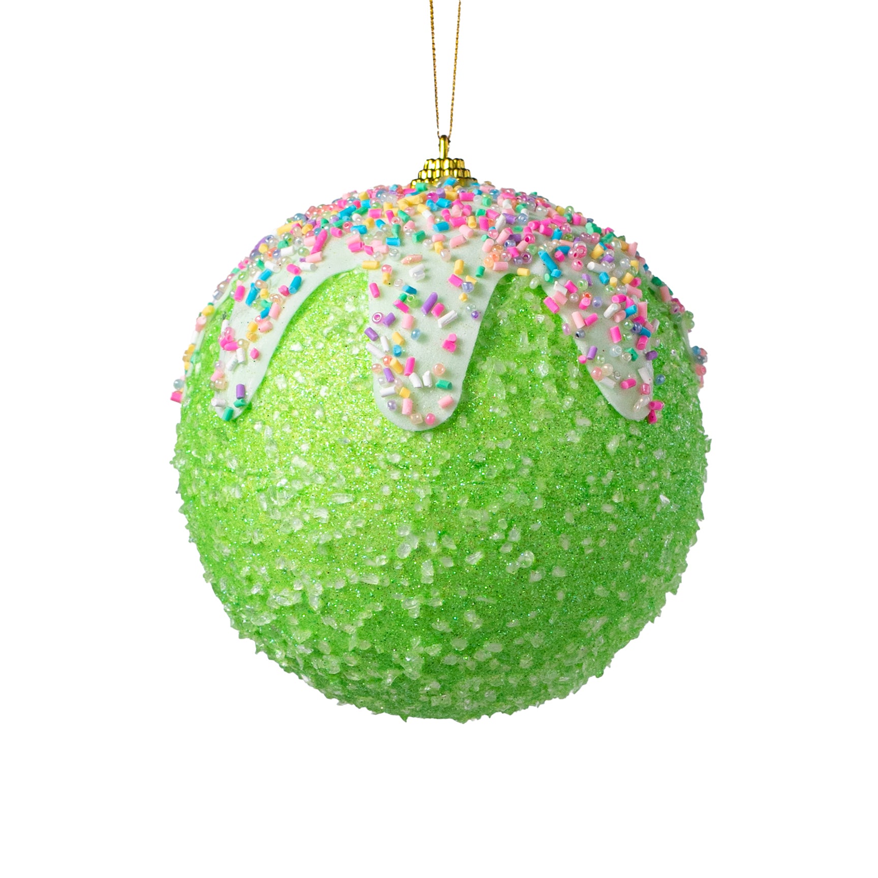 5" Sprinkles & Dipped Ball Ornament: Bright Green
