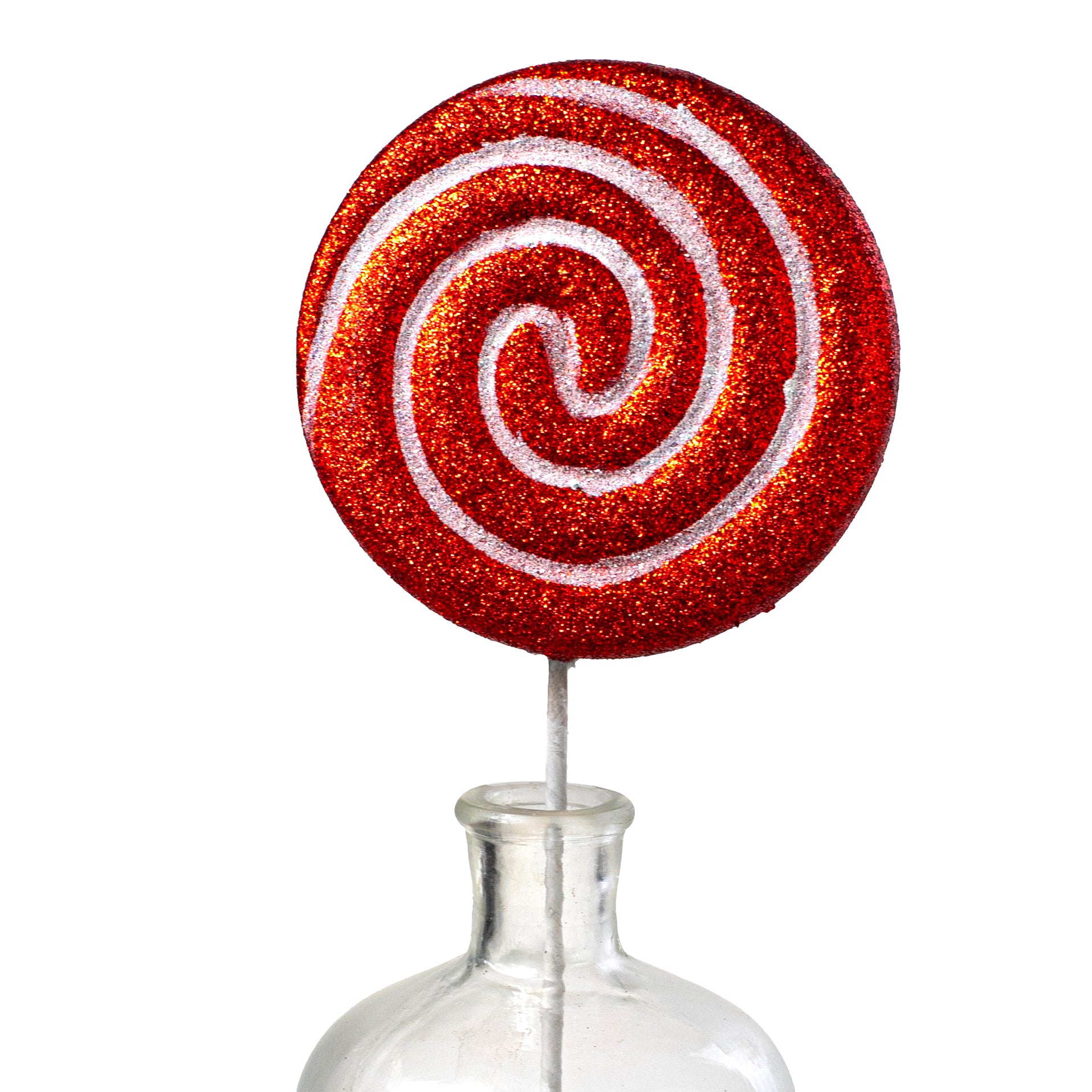 14" Glitter Lollipop Peppermint Pick: Red & White