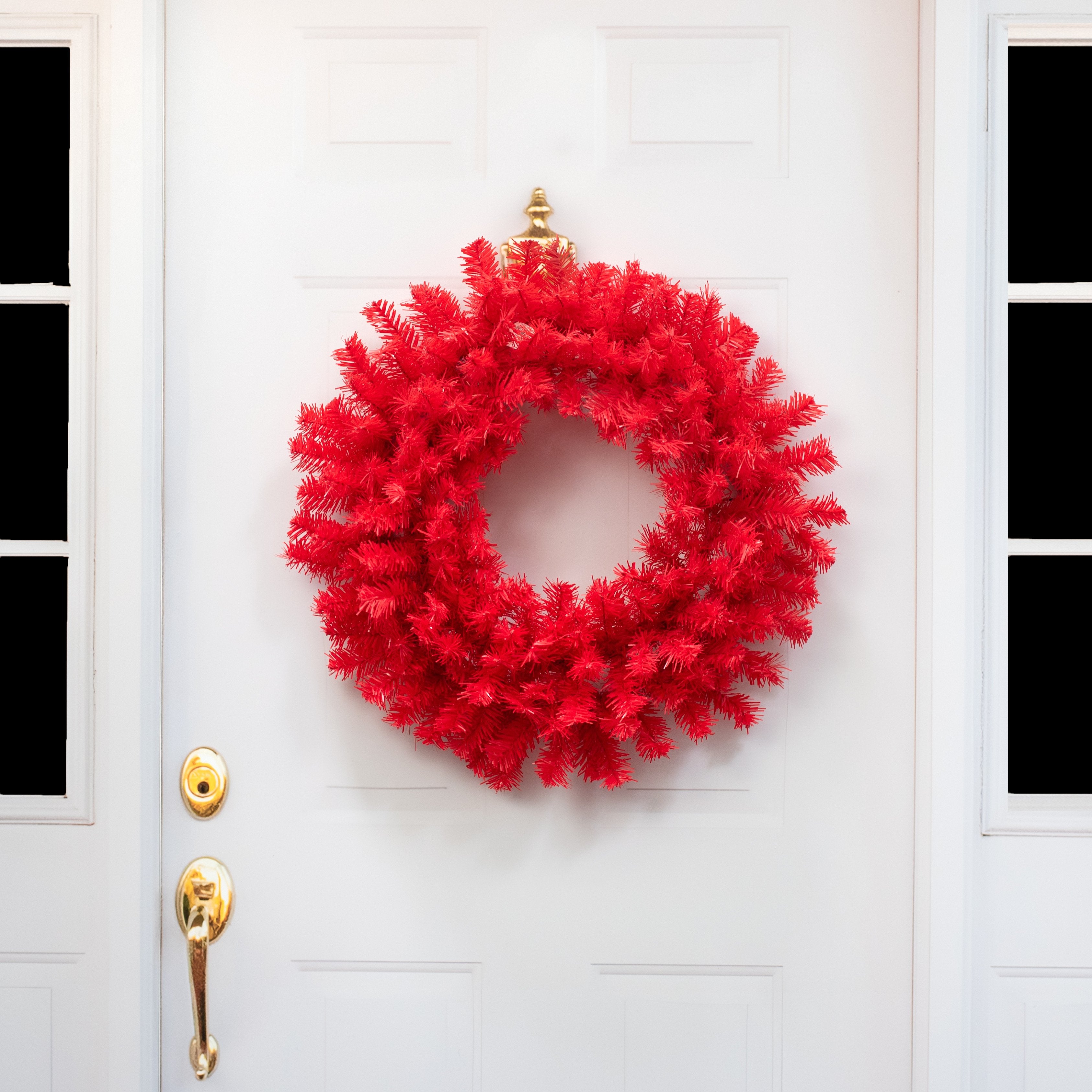 24" Pine PVC Wreath: Red (180 Tips)