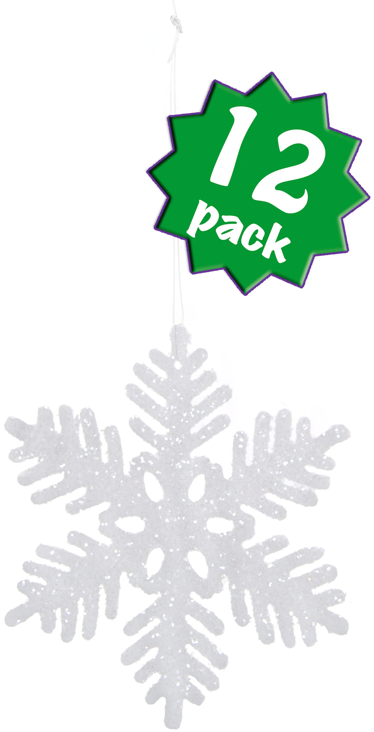 4" White Glitter Snowflake Ornaments: Set of 12