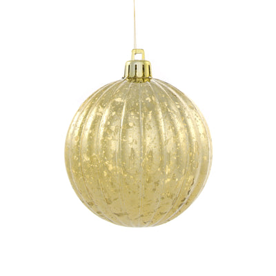 80MM Round Vertical Stripe Metallic Ball Ornament: Antique Look Gold