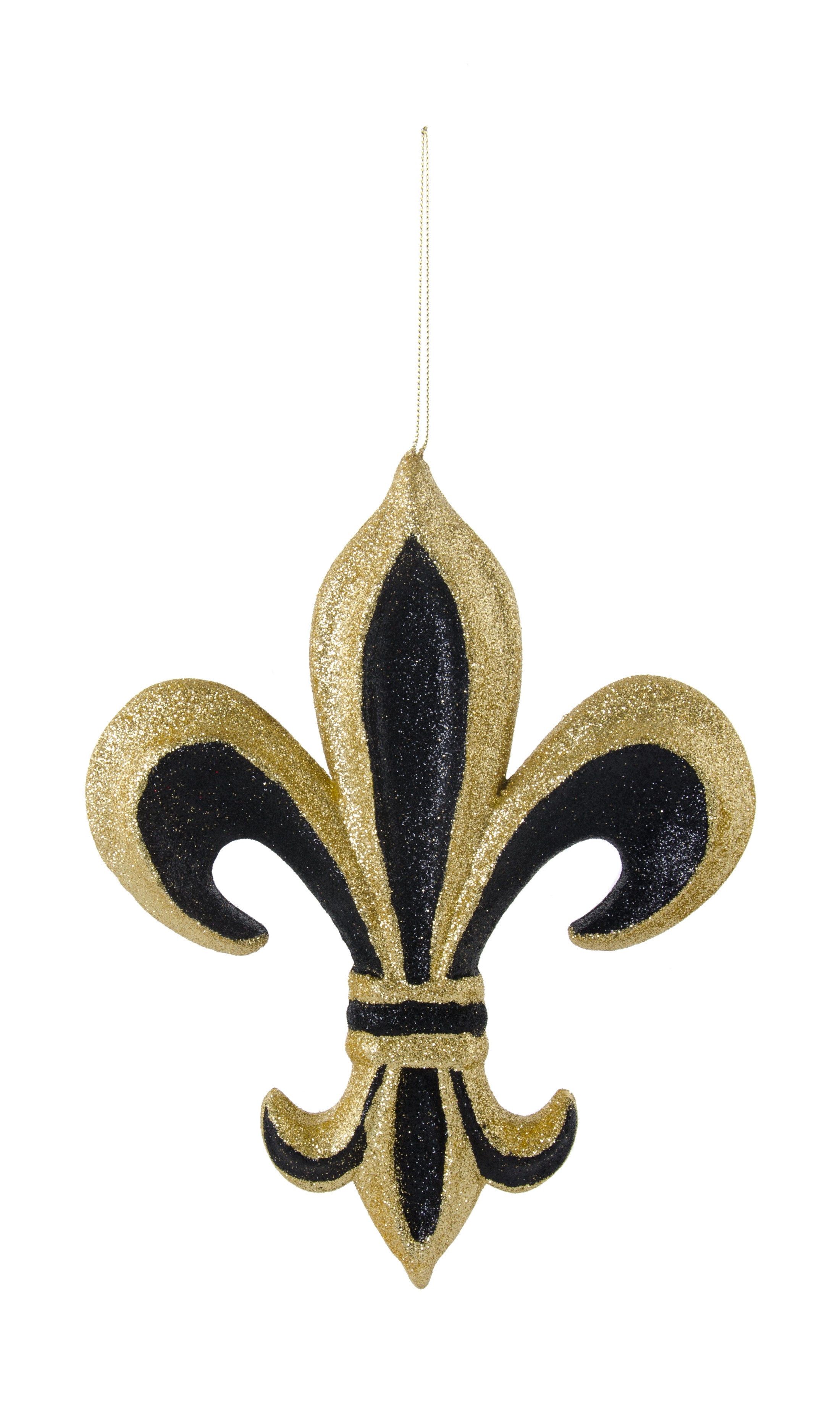 10" Metallic Glitter Fleur De Lis Ornament: Black & Gold