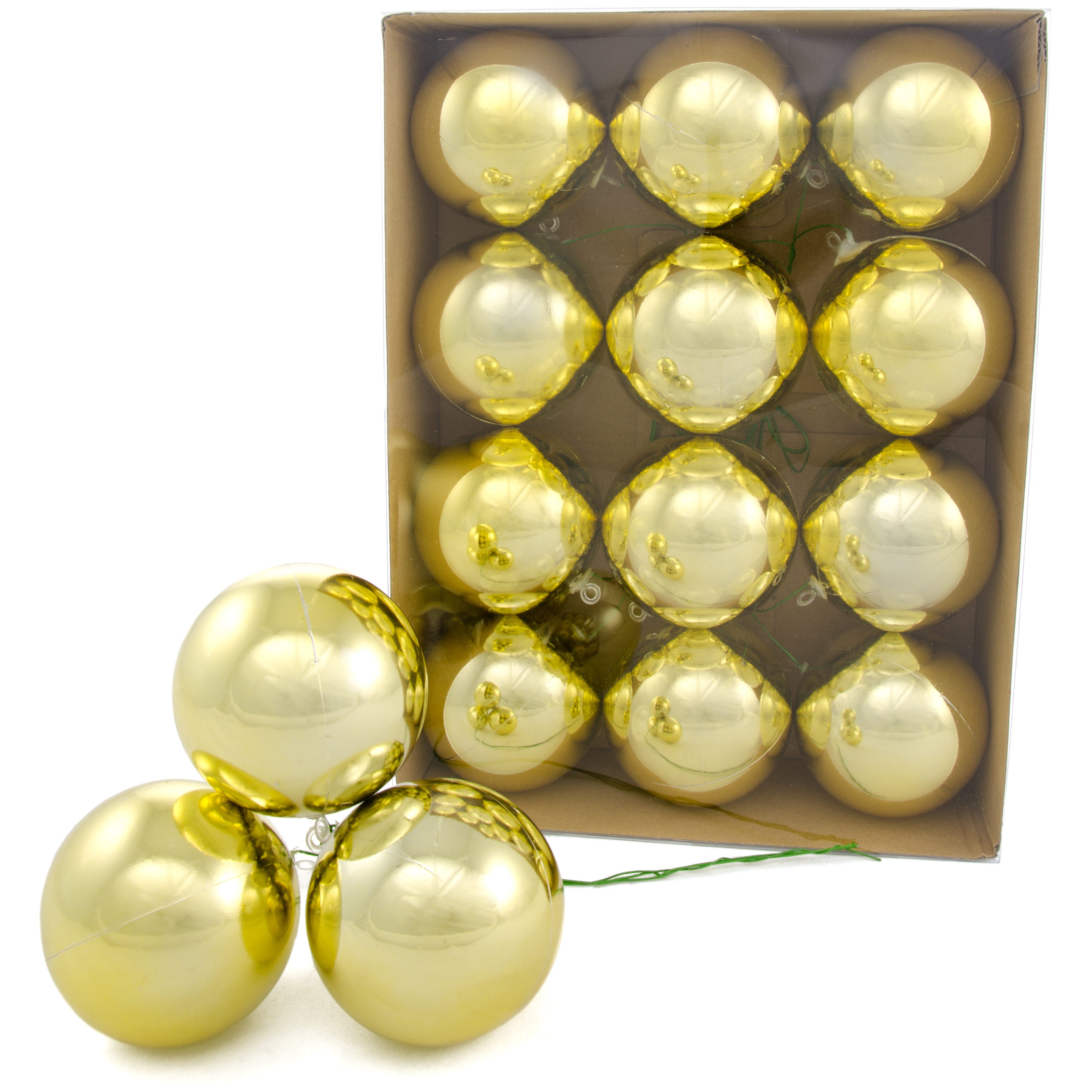 70MM Metallic Ball Ornament On Wire: Gold (12)