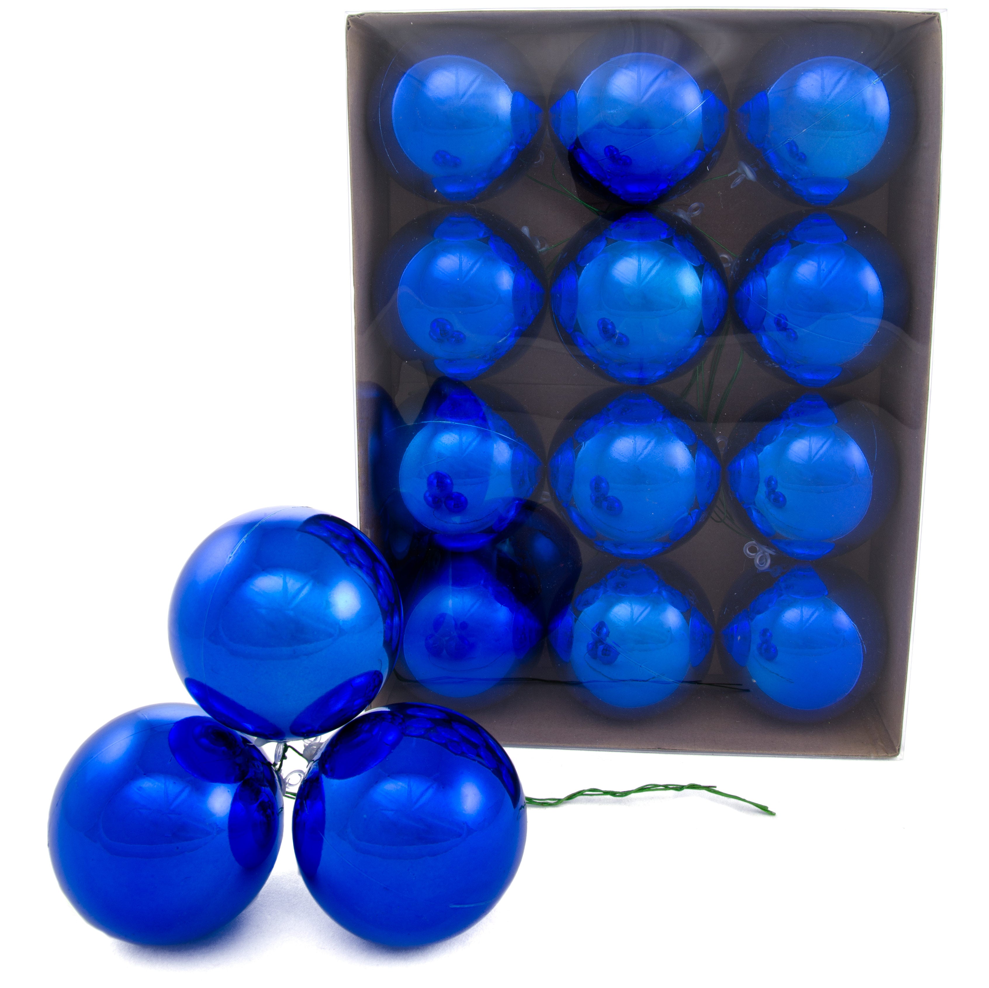 70MM Metallic Ball Ornament On Wire: Royal Blue (12)