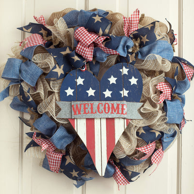 14" Fourth of July Heart Welcome Sign