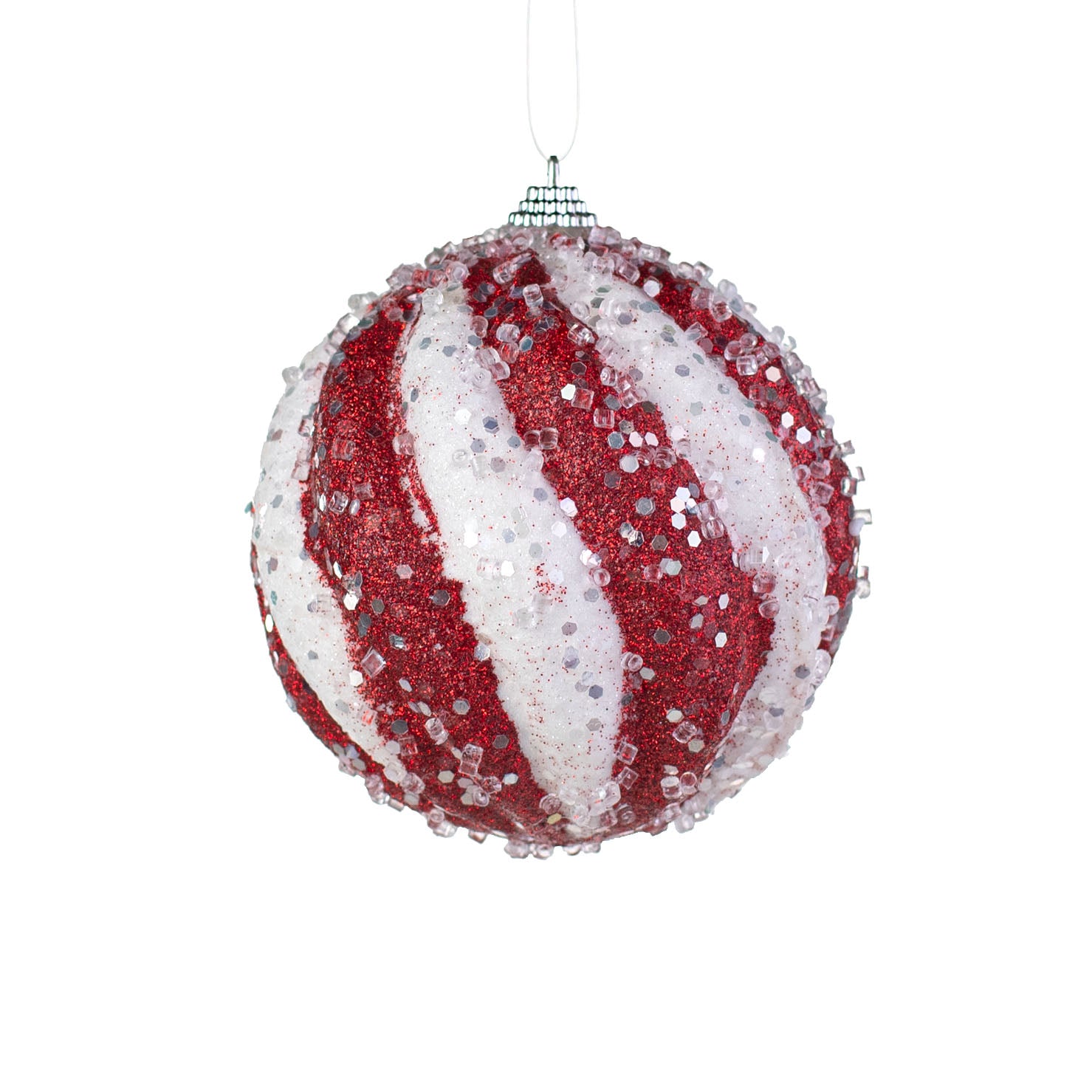 4.5" Icy Ball Ornament: Red & White