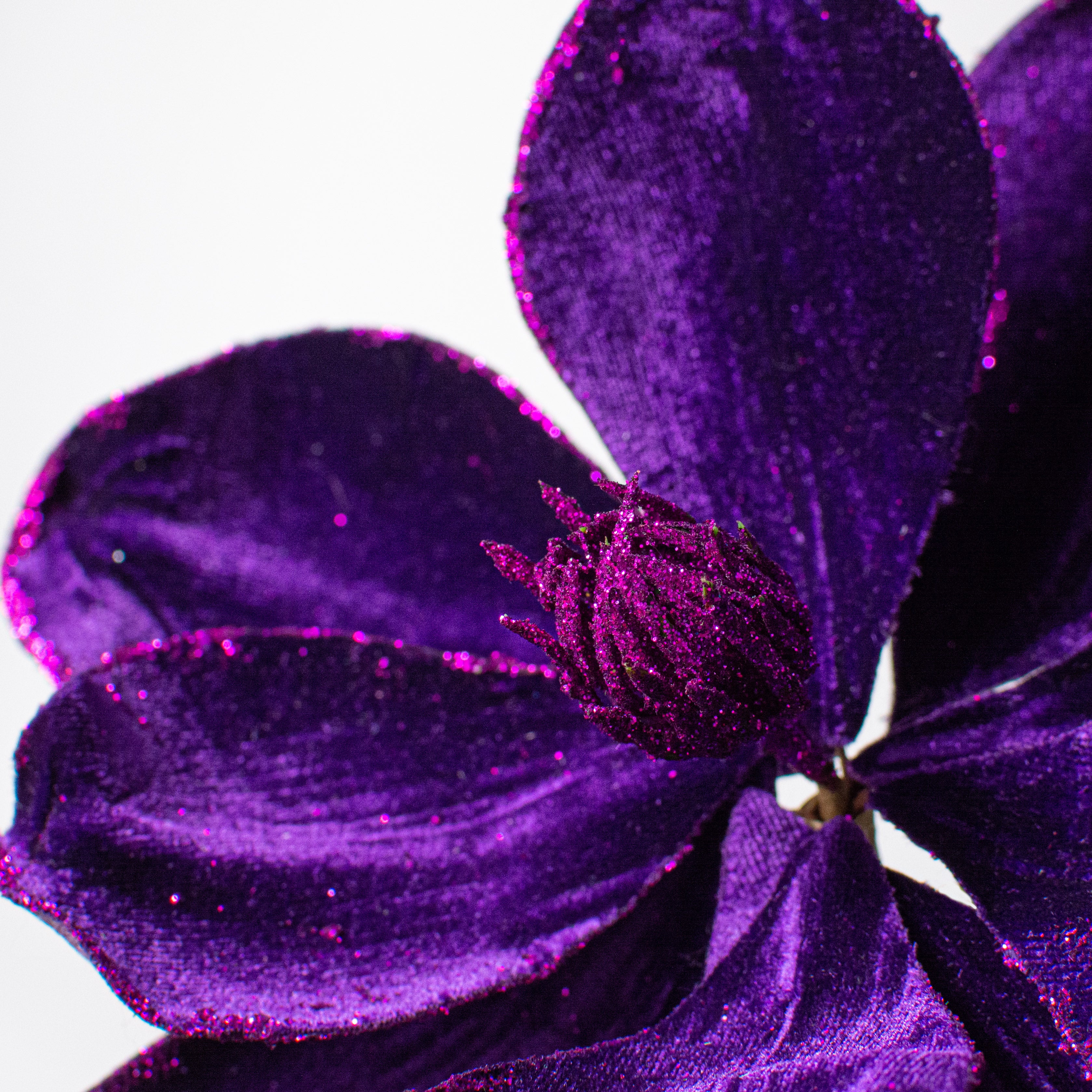10" Velvet & Glitter Magnolia Spray: Dark Purple