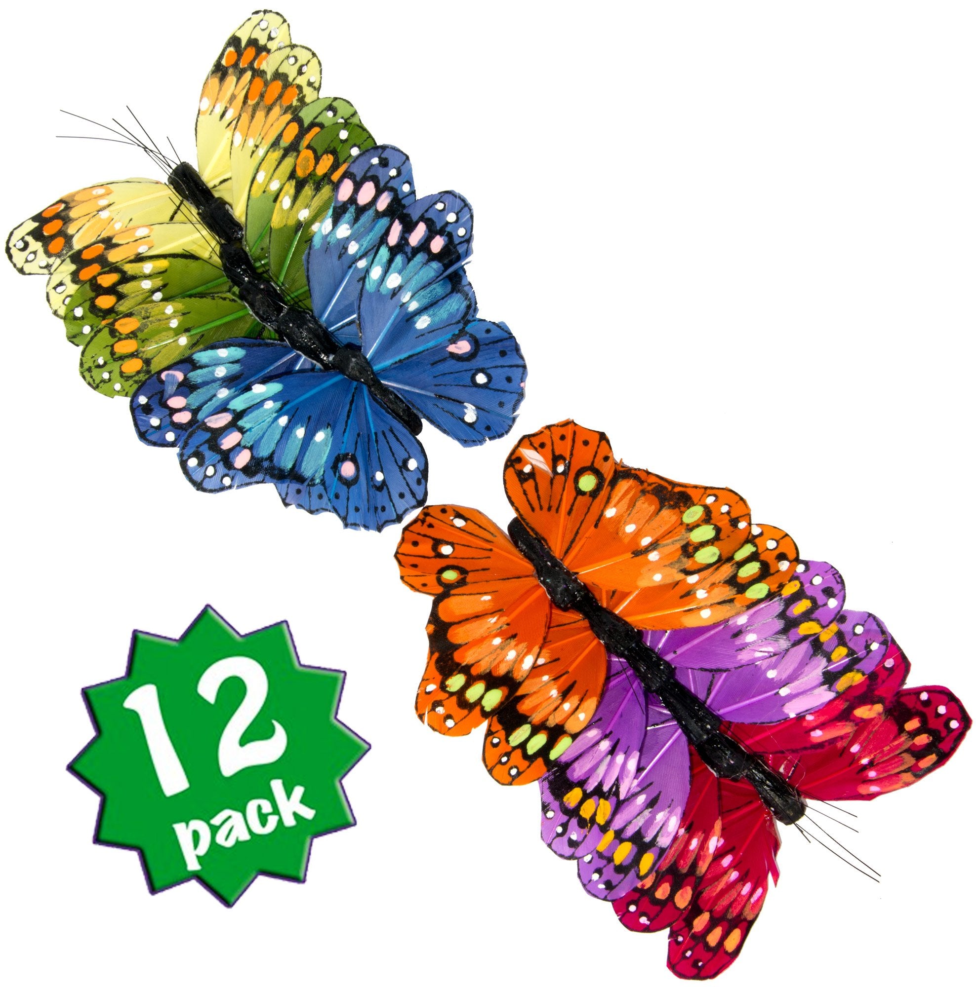 3.75" Feather Butterfly Pick Assortment: Primary Colors (12)