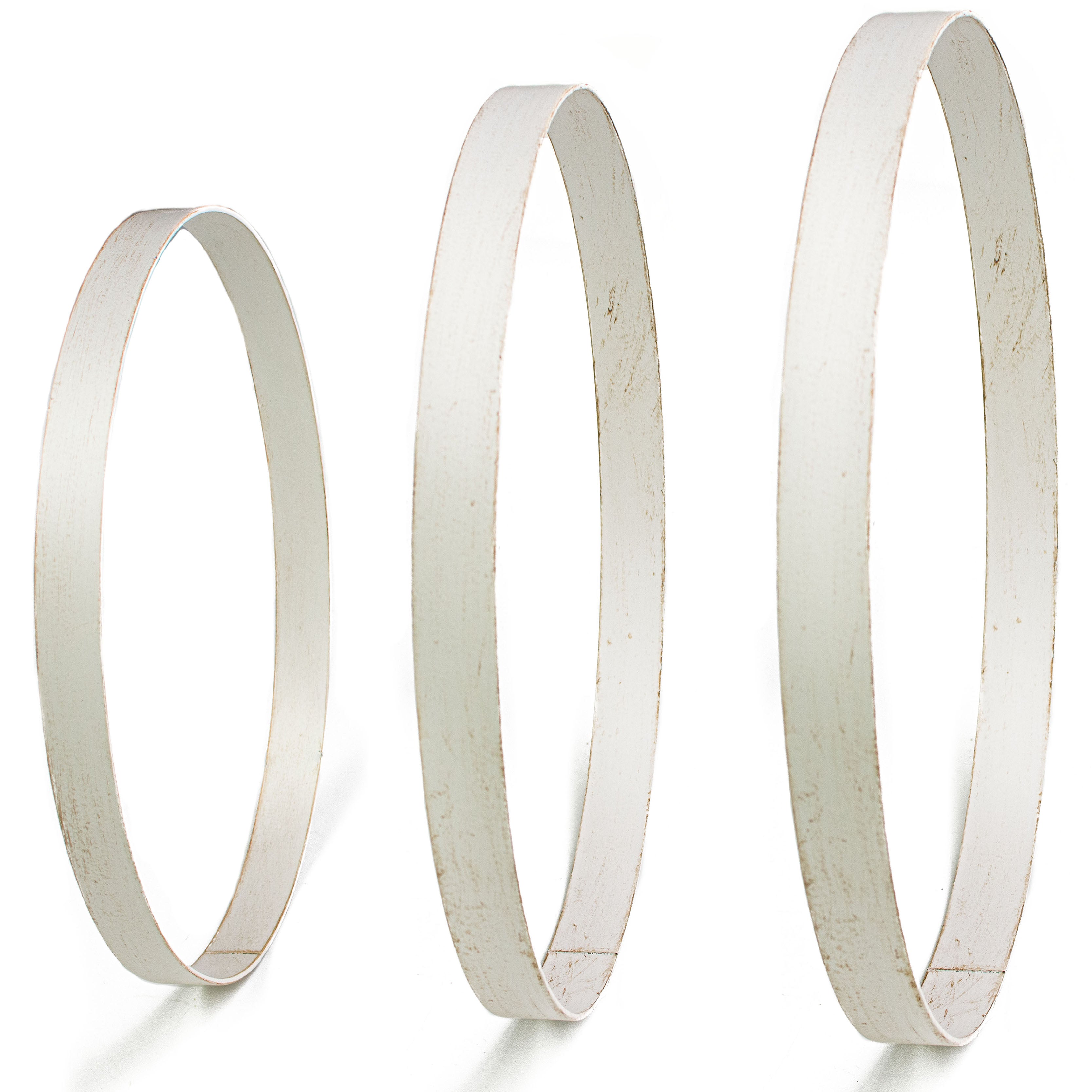 15.75-17.75" Metal Wreath Ring: Antique White (Set of 3)