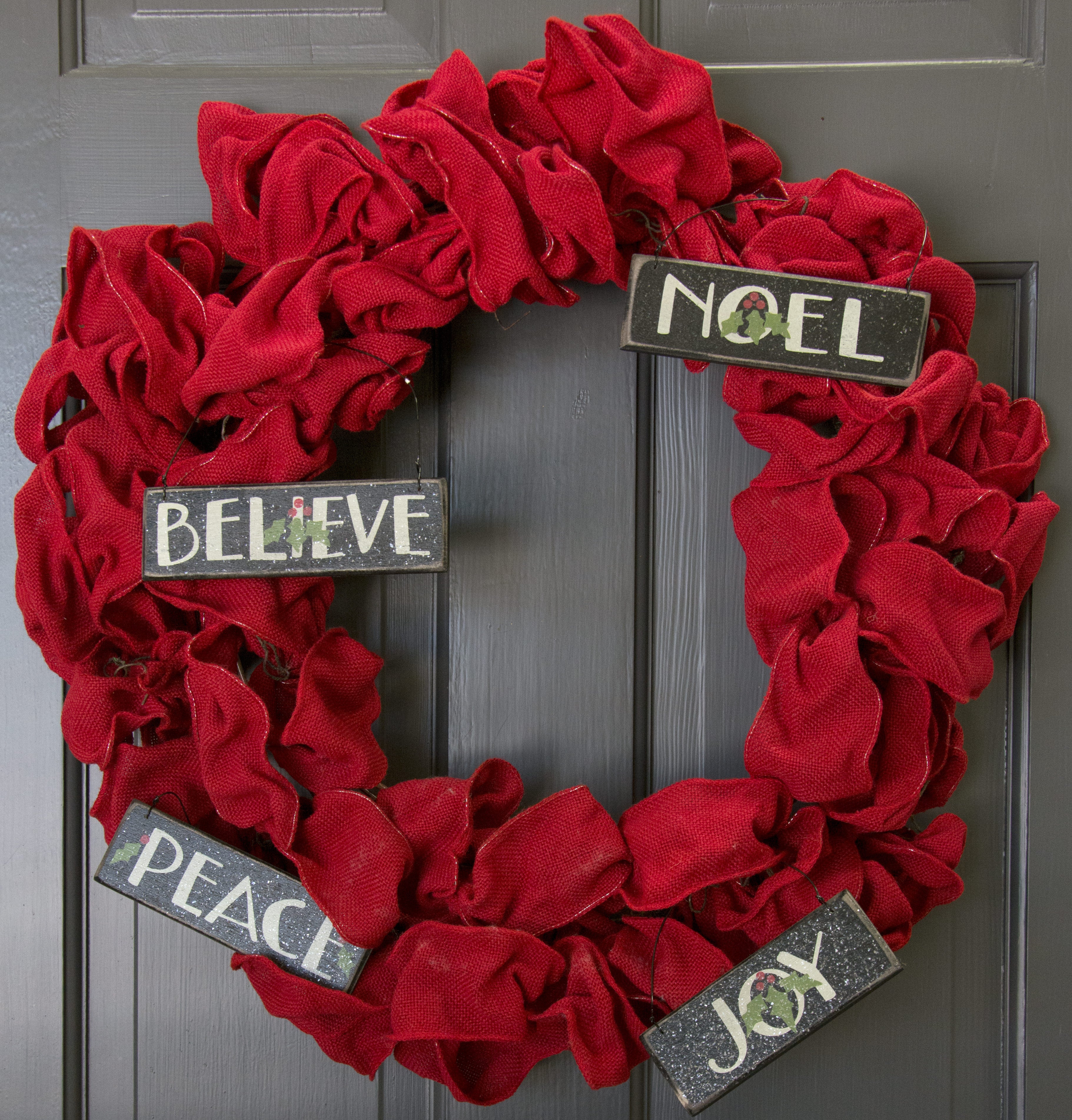 Wooden Holiday Words Ornaments (Set of 4): Peace, Noel, Joy, Believe