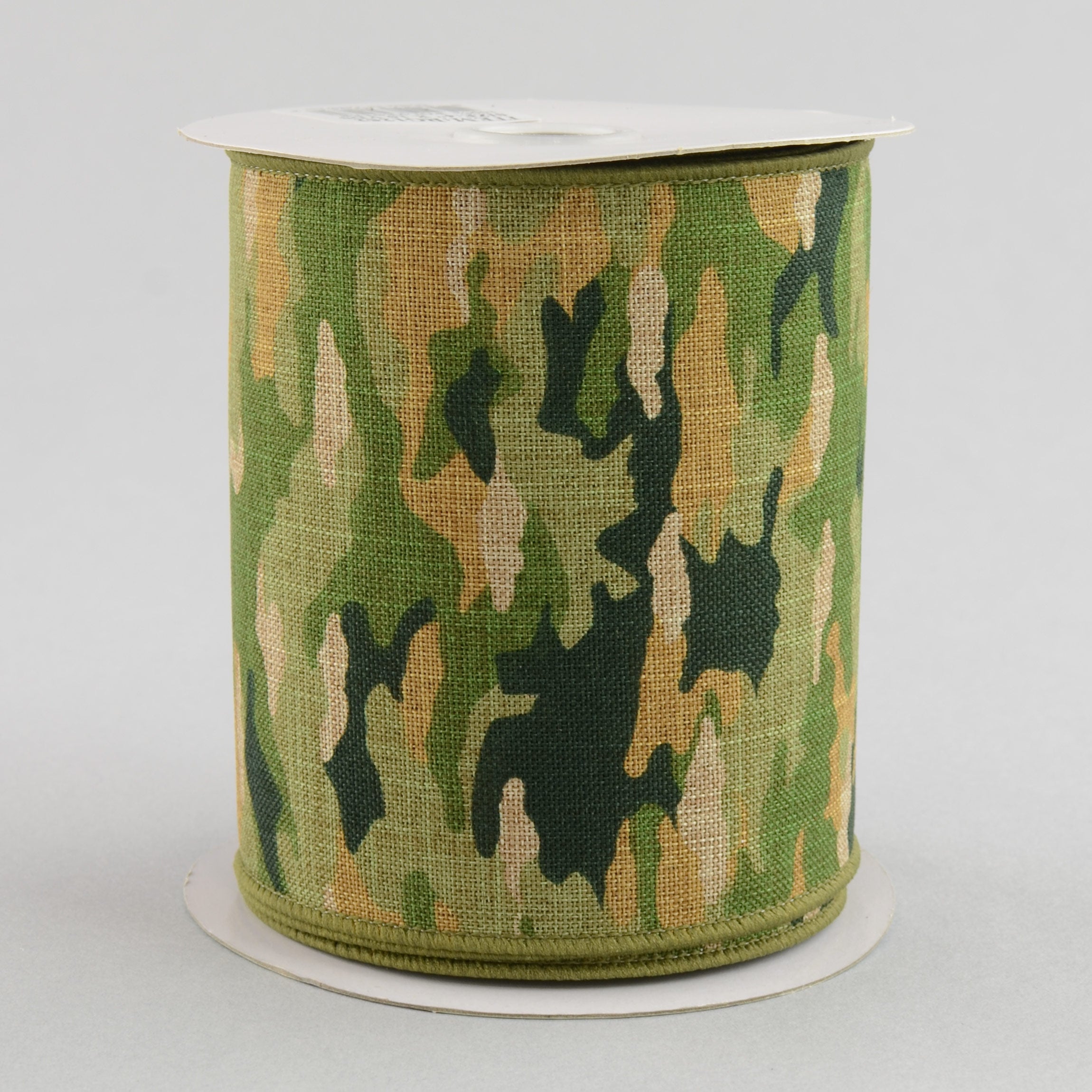 4" Camouflage Print Woven Ribbon: Woodland Green & Tan (10 Yards)