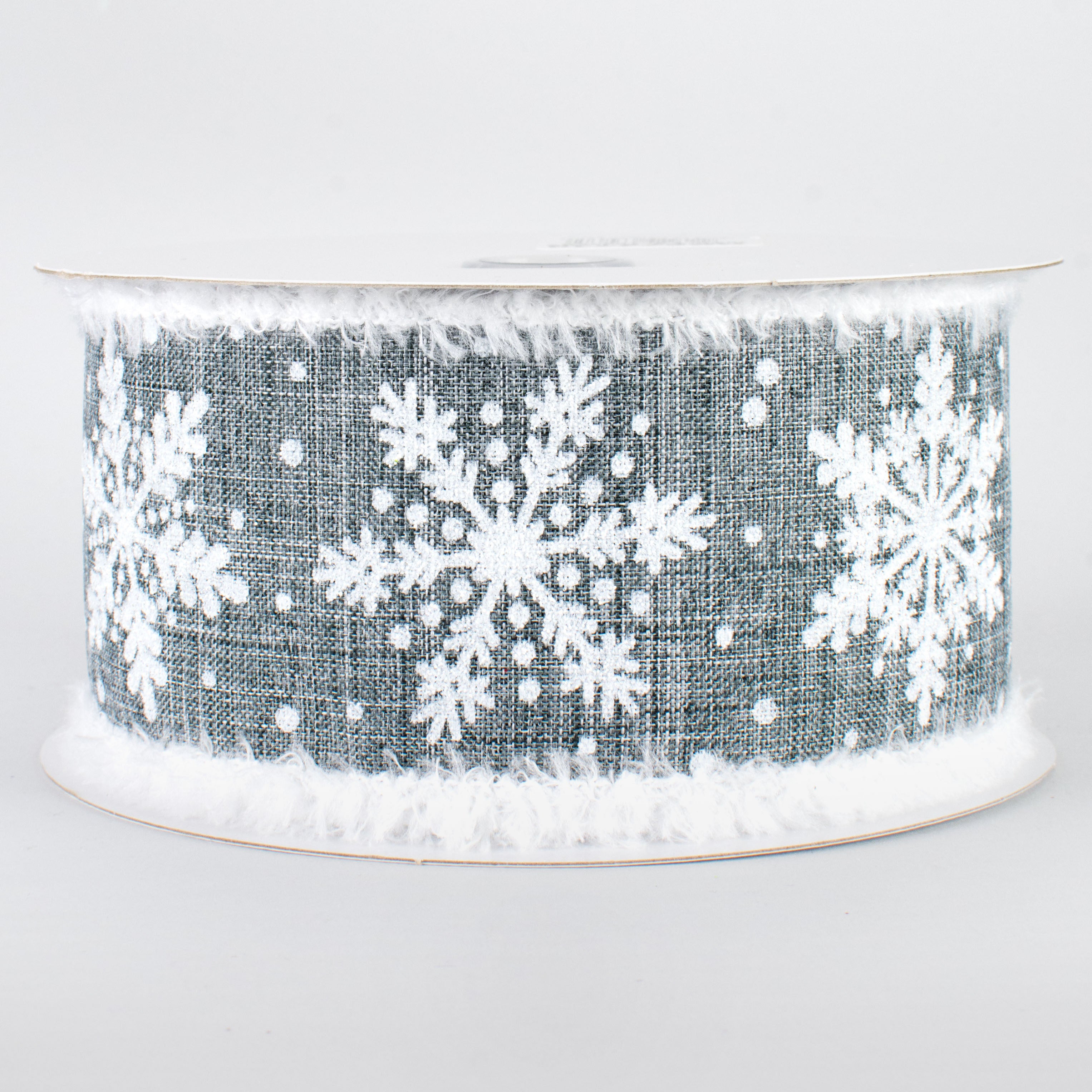 2.5" Glittered Snowflakes Snowdrift Ribbon: Grey (10 Yards)