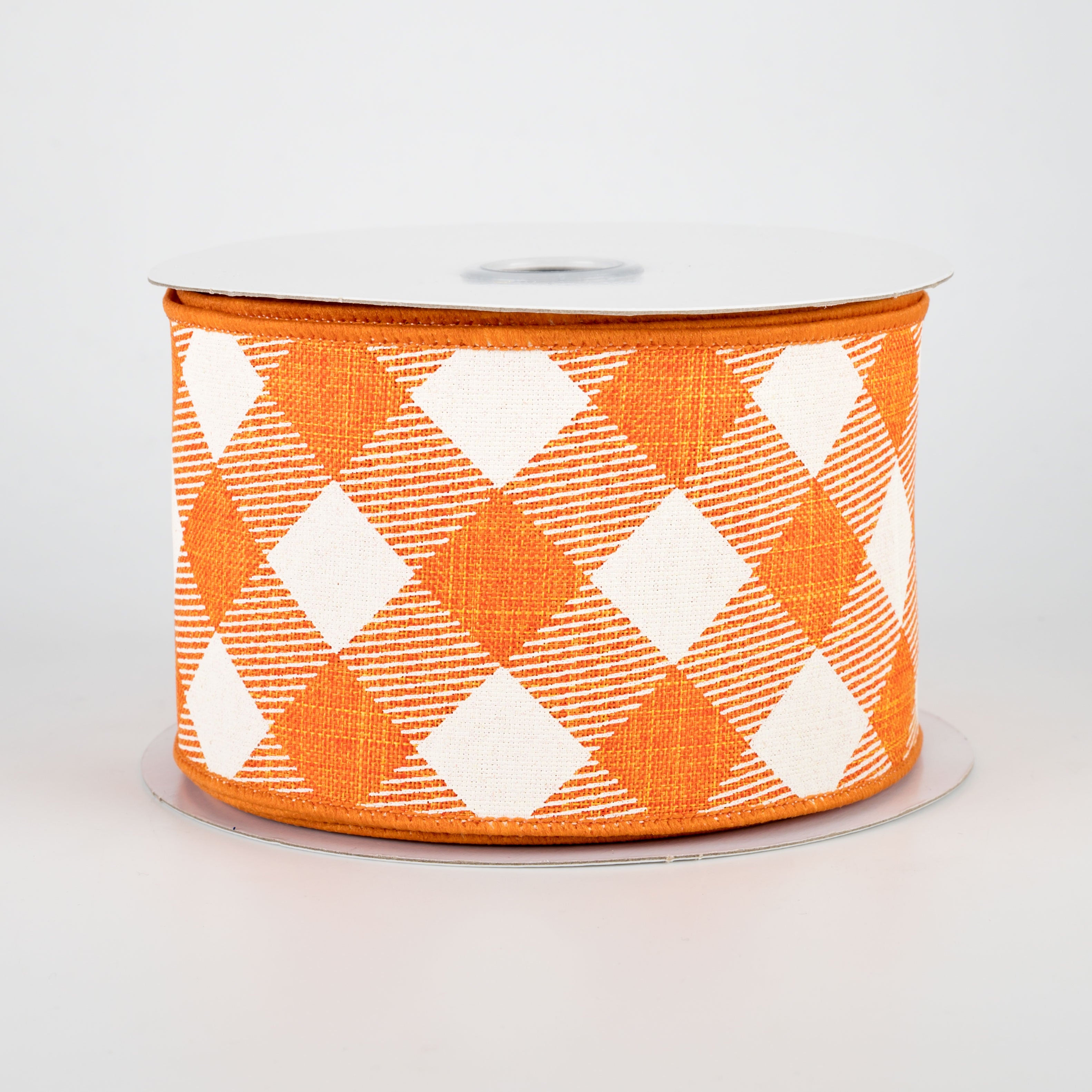 2.5" Diagonal Check Ribbon: Orange & Ivory (10 Yards)