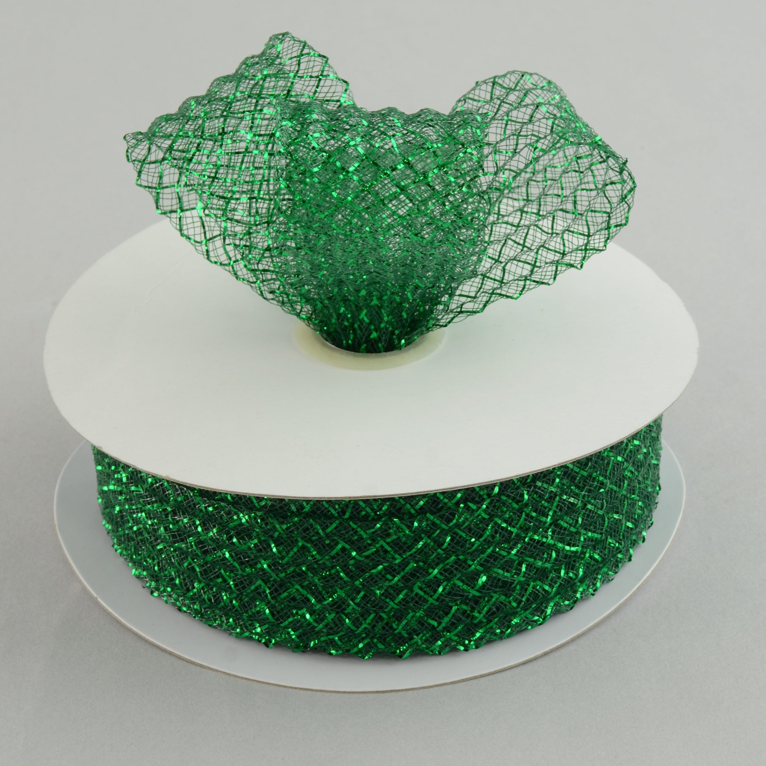 1.5" Deco Flex Mesh Ribbon: Metallic Emerald Green (30 Yards)