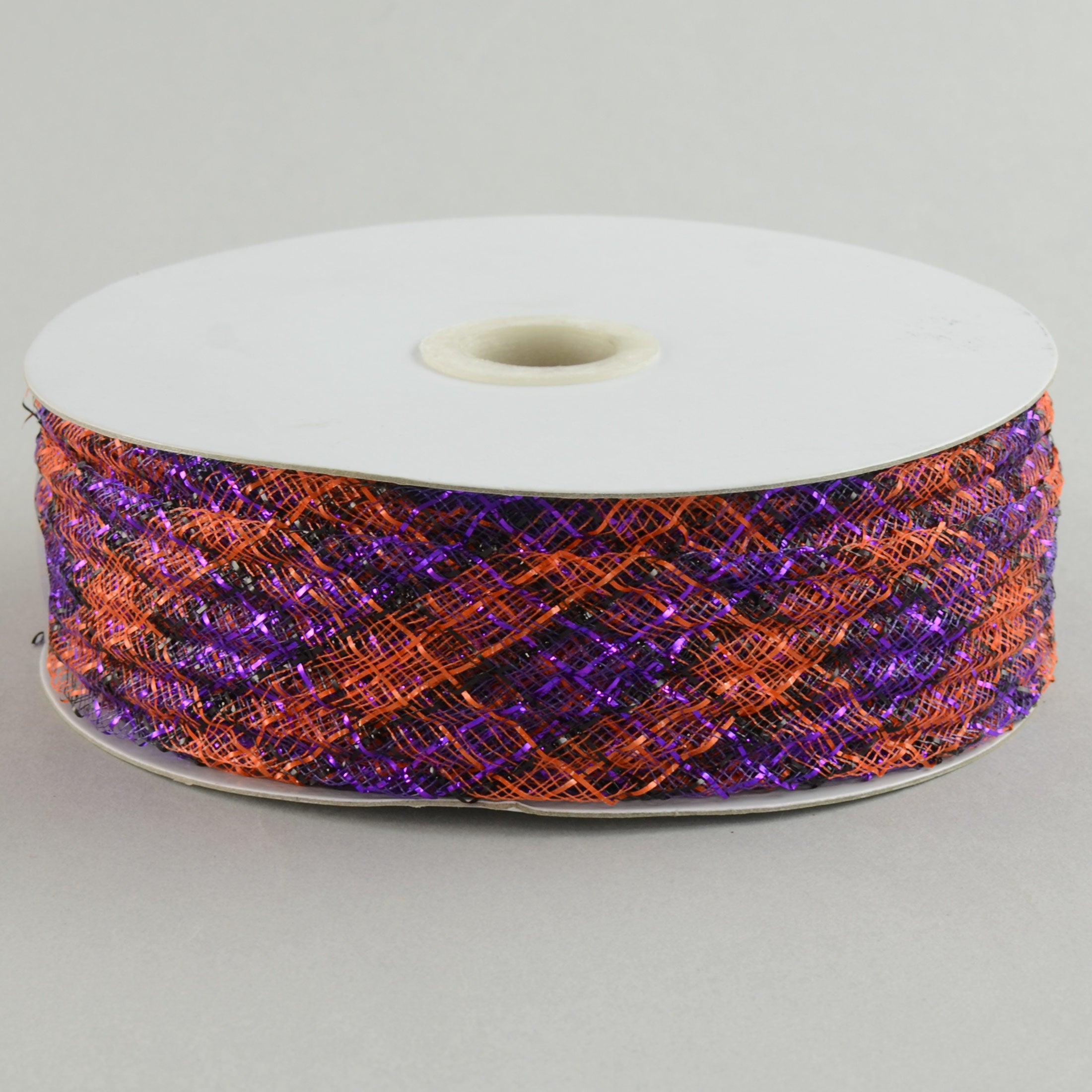 1.5" Deco Flex Mesh Ribbon: Orange/Purple/Black Plaid (30 Yards)