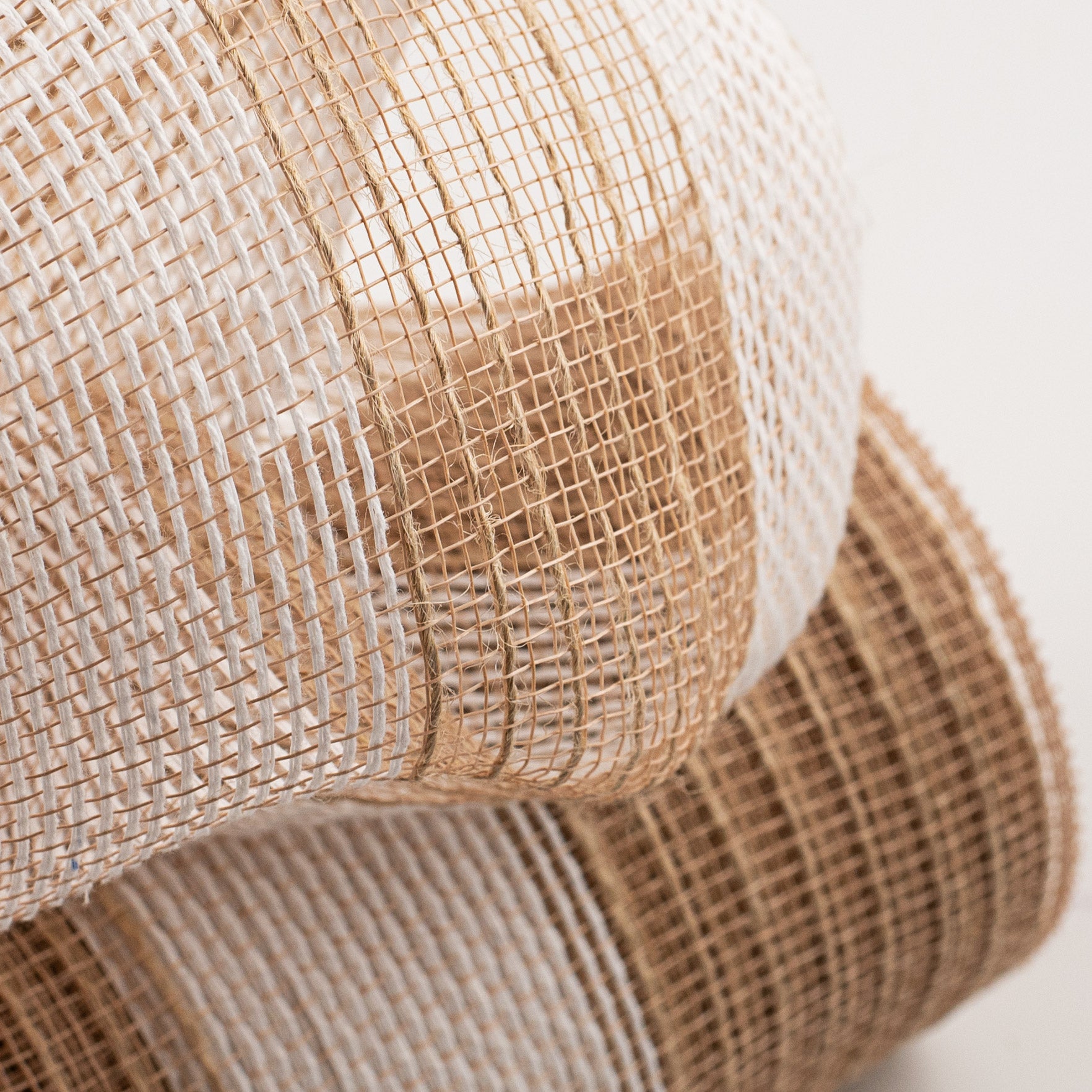 10" Poly Jute Deco Mesh: Natural & White Wide Stripe (10 Yards)