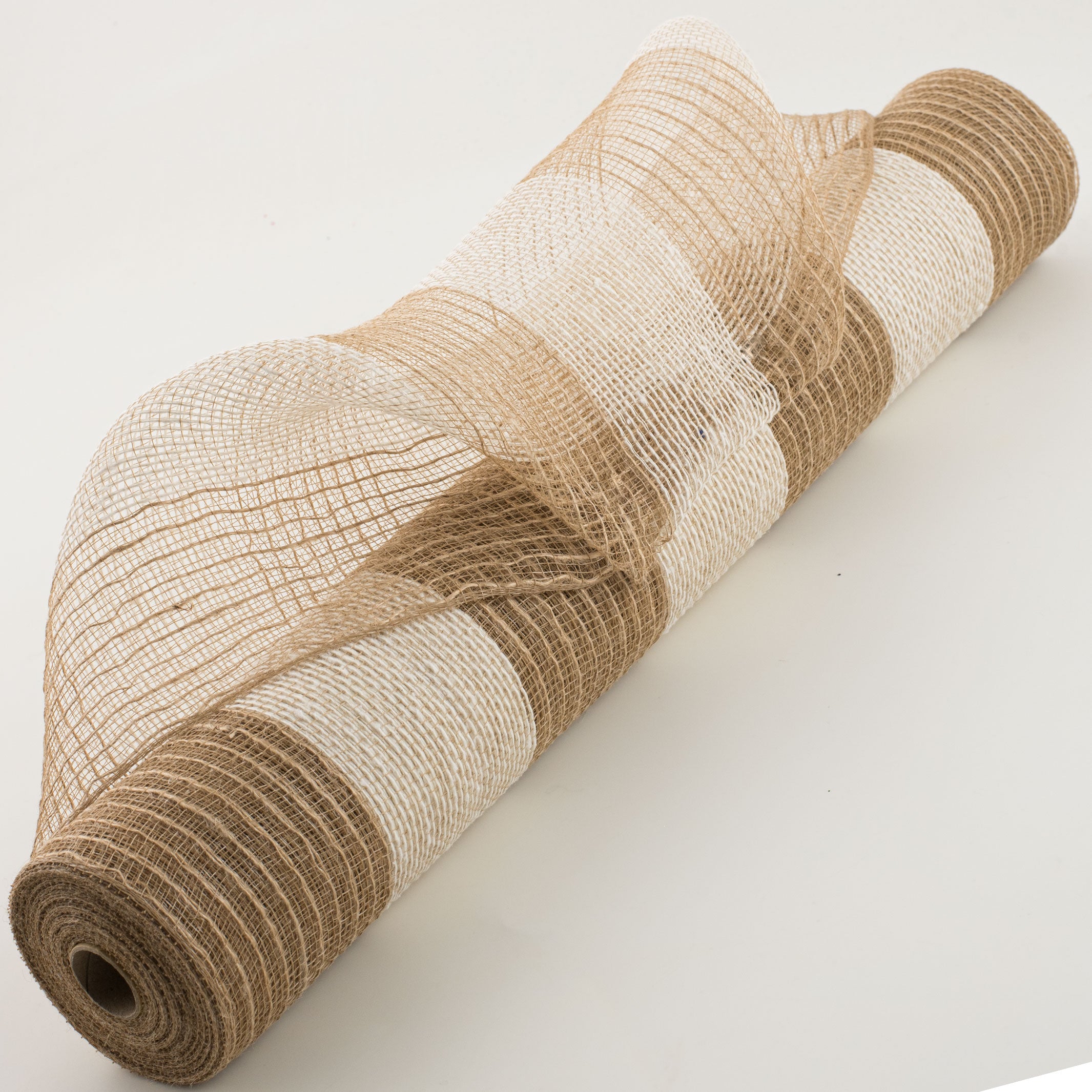 21" Burlap Deco Mesh: Ivory & Jute Thick Stripes